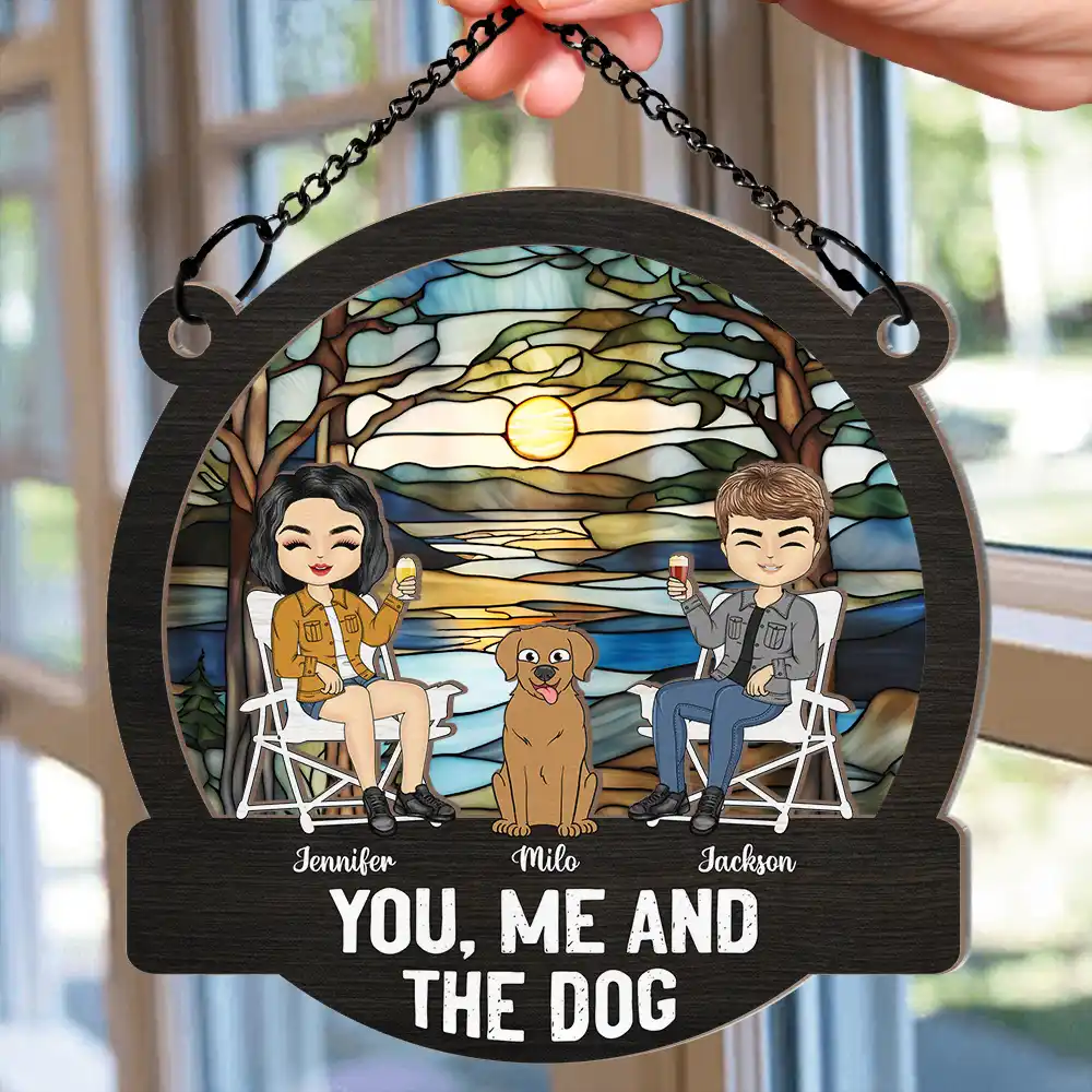 Camping You, Me And The Dogs - Personalized Window Hanging Suncatcher Ornament - Image 2