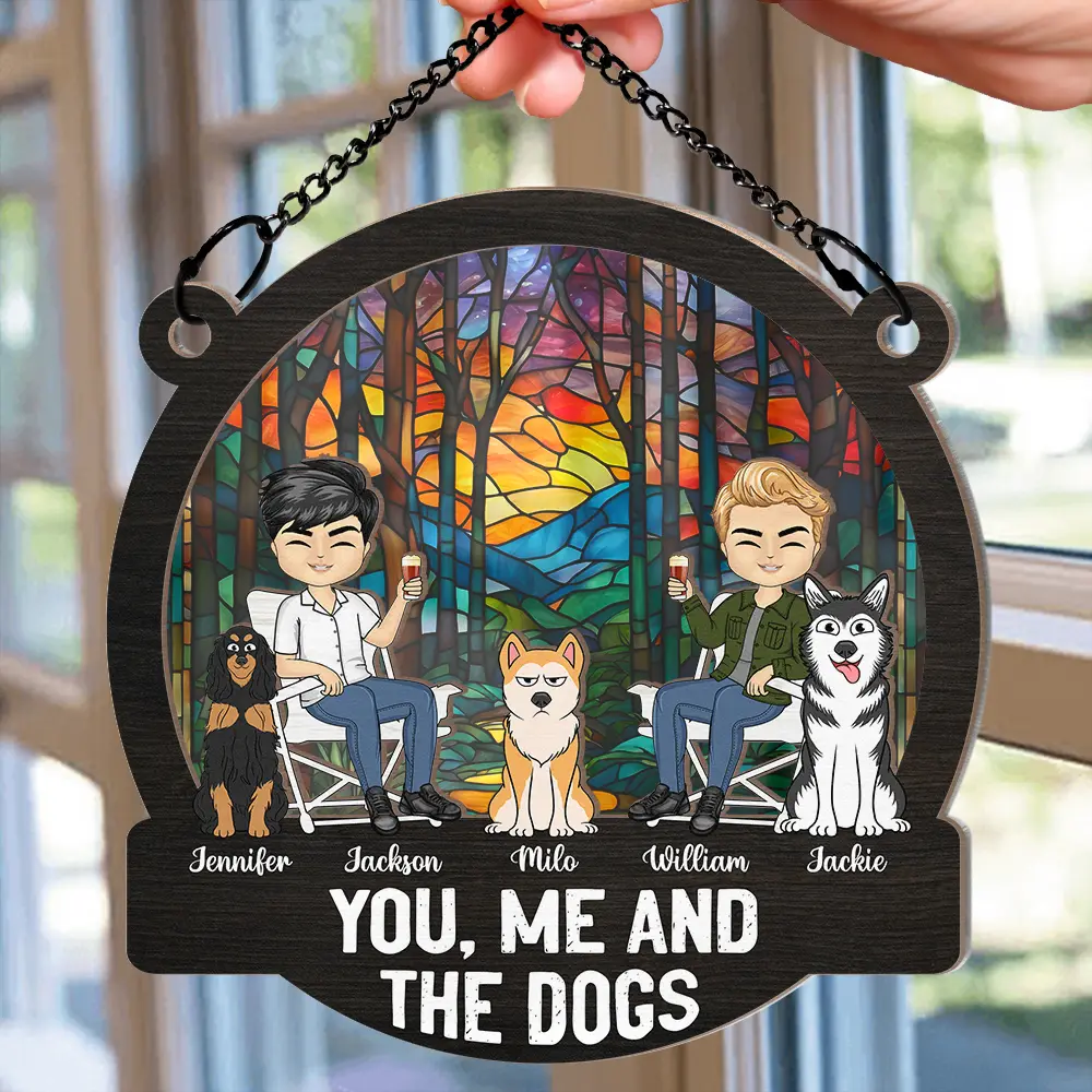 Camping You, Me And The Pets - Personalized Window Hanging Suncatcher Ornament - Image 2