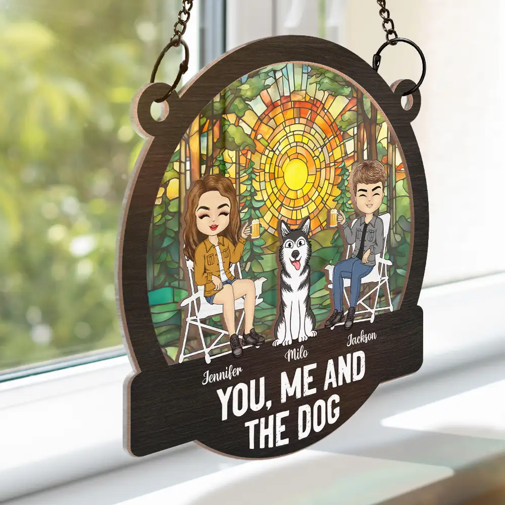 Camping You, Me And The Pets - Personalized Window Hanging Suncatcher Ornament - Image 3