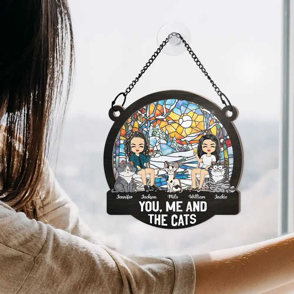 Camping You, Me And The Pets - Personalized Window Hanging Suncatcher Ornament - Image 4