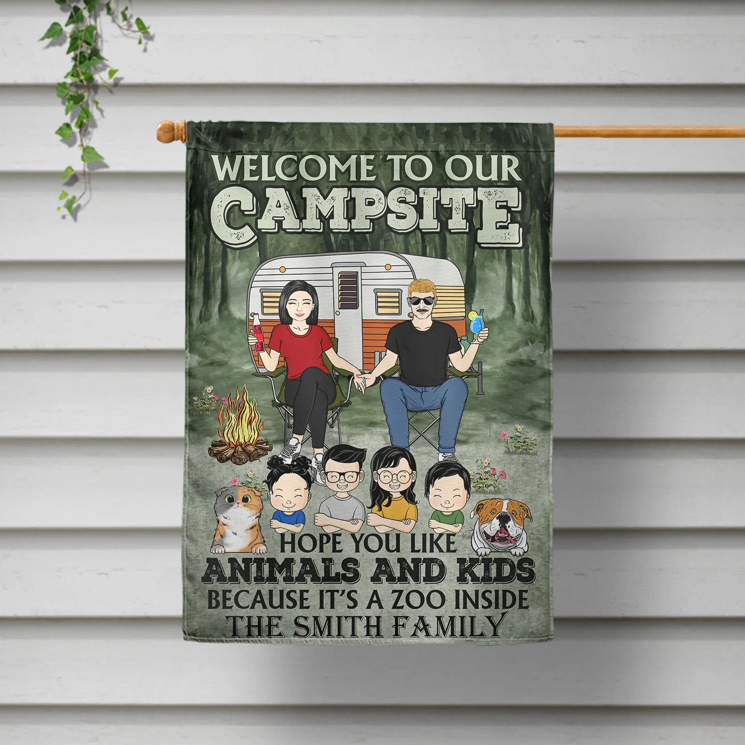 Campsite Hope You Like Animals And Kids - Gift For Camping Lovers, Couple, Parents, Pet Lovers - Personalized Custom Flag - Image 2