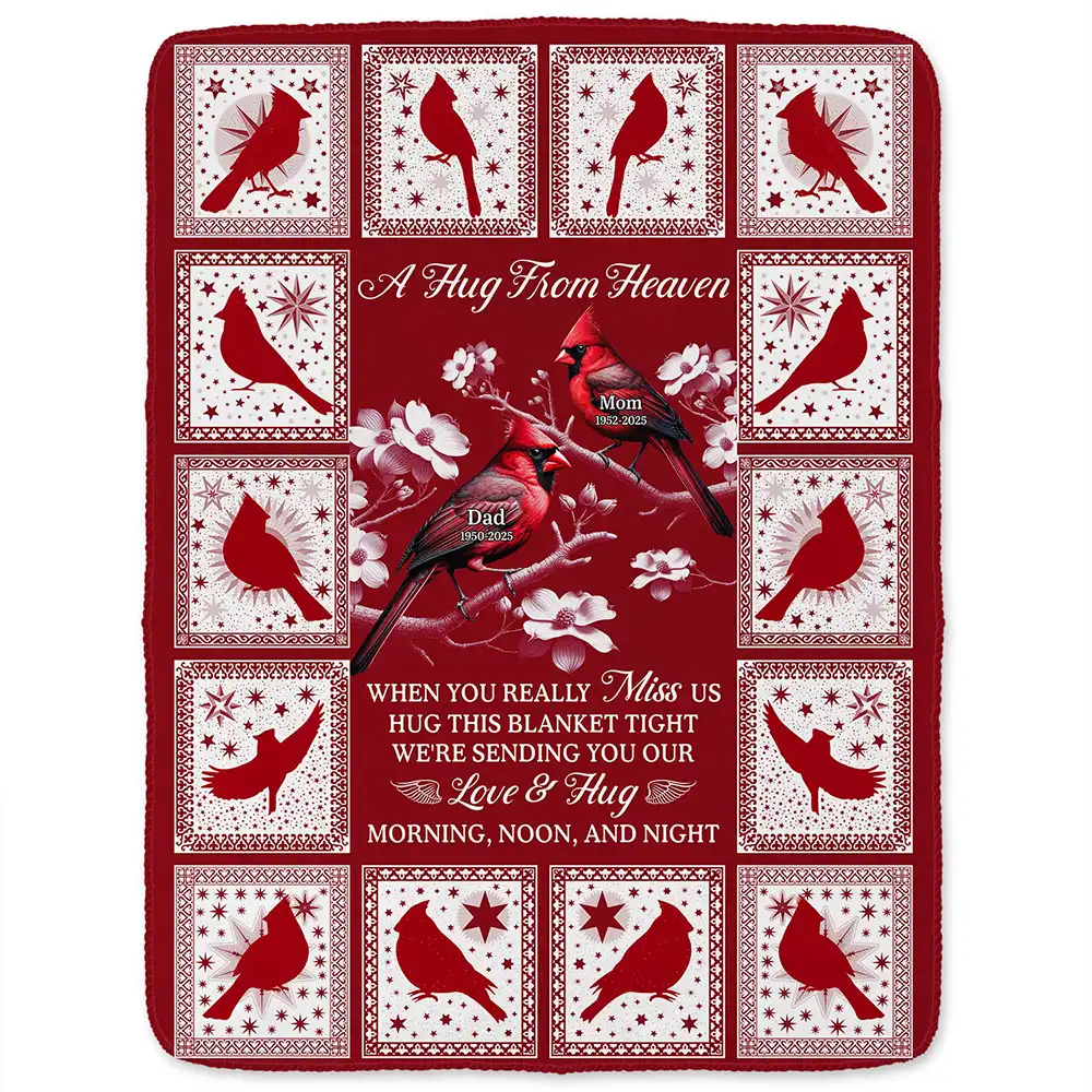 Cardinal Bird A Hug From Heaven - Personalized Fleece Blanket, Sherpa Blanket - Image 2