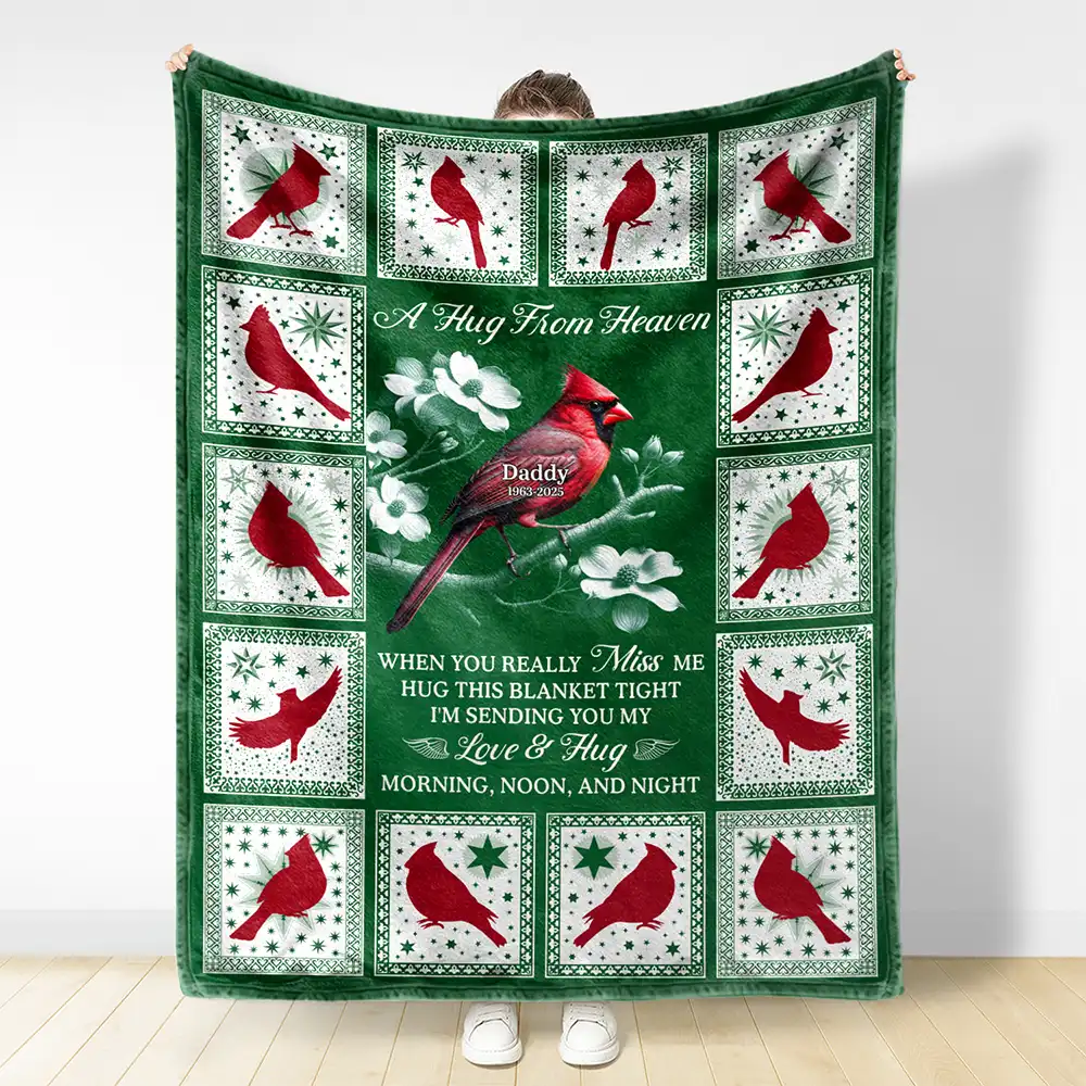 Cardinal Bird A Hug From Heaven - Personalized Fleece Blanket, Sherpa Blanket - Image 3