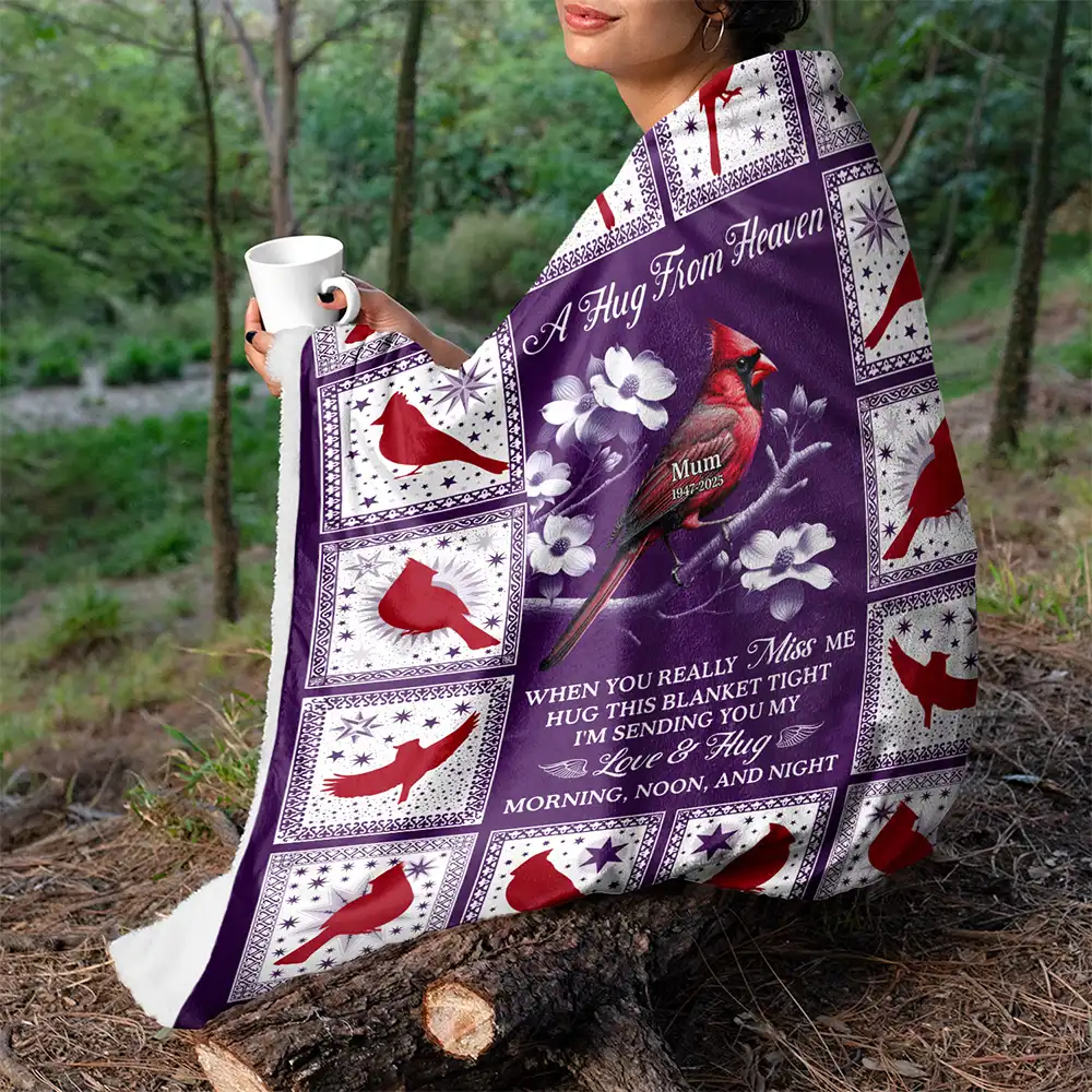 Cardinal Bird A Hug From Heaven - Personalized Fleece Blanket, Sherpa Blanket - Image 5