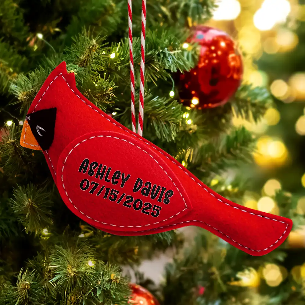 Cardinal Bird Memorial Family Mom Dad - Personalized Wool Felt Ornament - Image 2