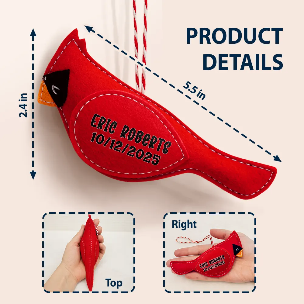 Cardinal Bird Memorial Family Mom Dad - Personalized Wool Felt Ornament - Image 5