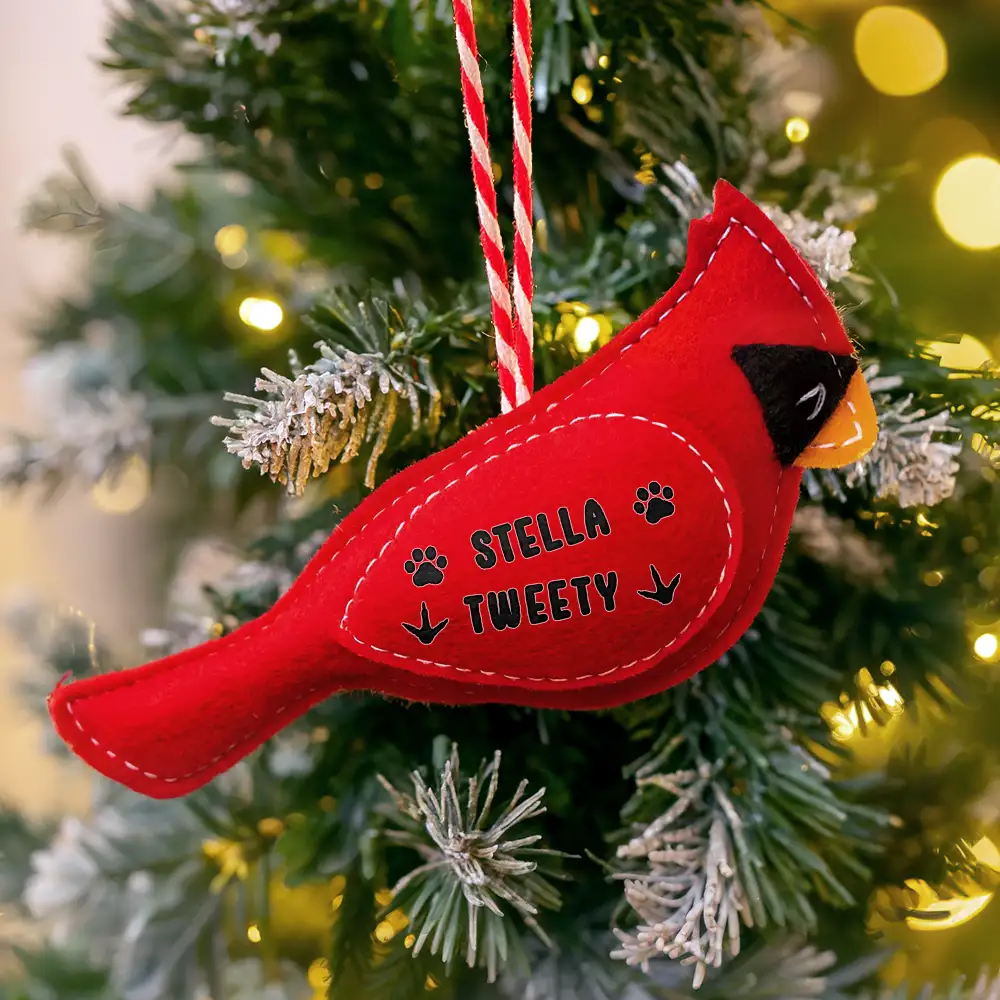 Cardinal Bird Memorial Pet Loss Dog Cat - Personalized Wool Felt Ornament - Image 3