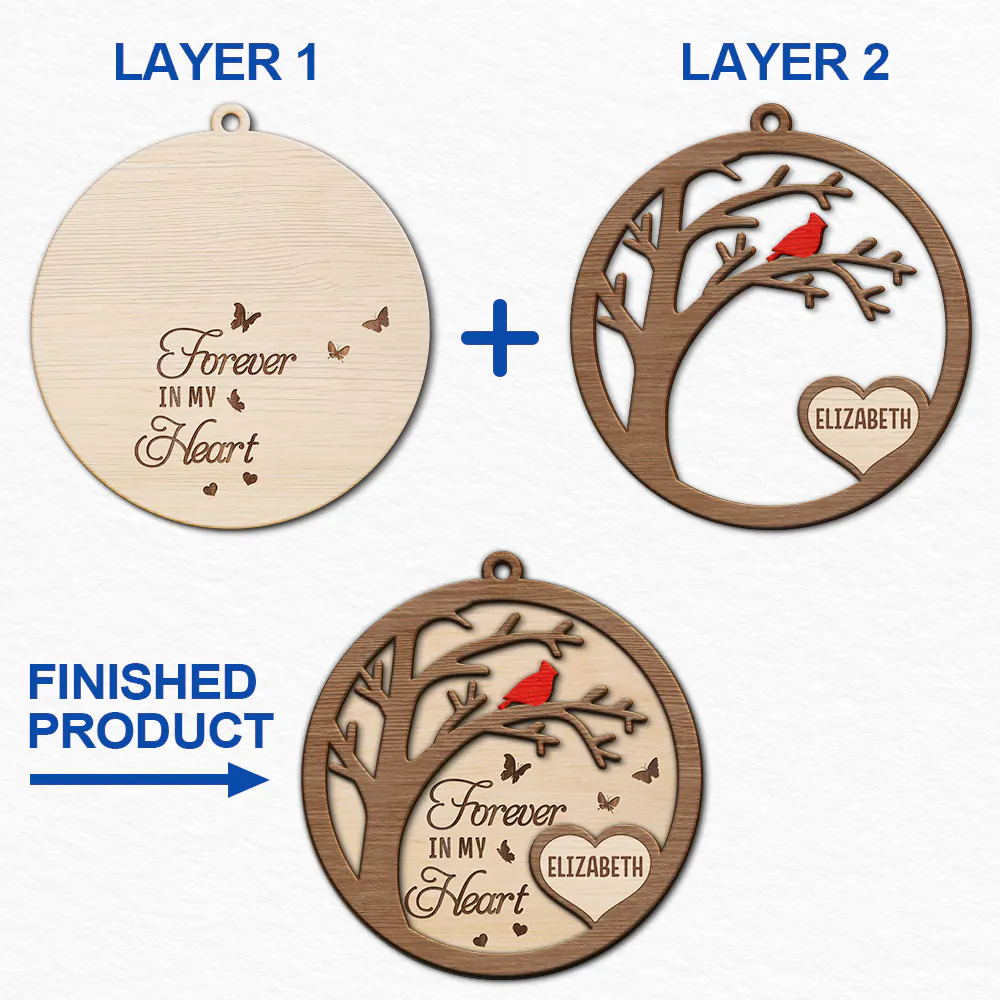 Cardinal Memorial We're Always With You - Personalized 2-Layered Wooden Ornament - Image 6