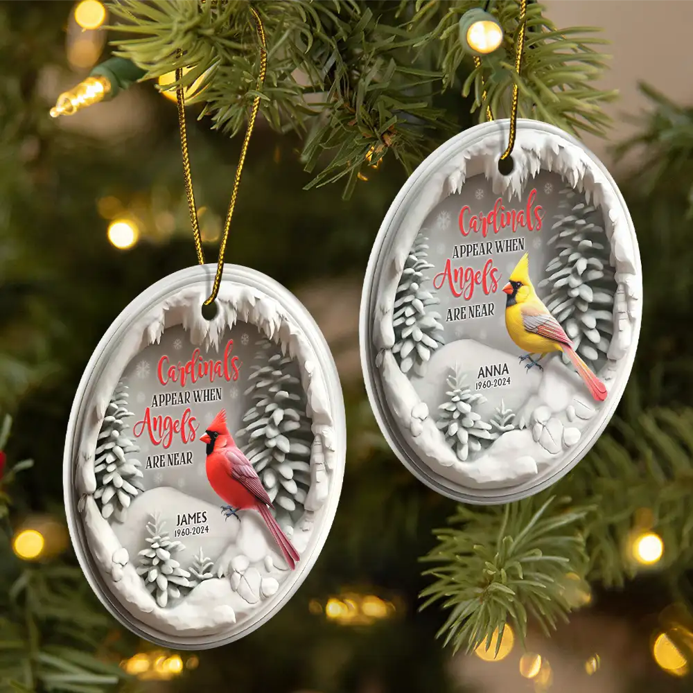 Cardinals Appear When Angels Are Near Memorial - Personalized Circle Ceramic Ornament - Image 2