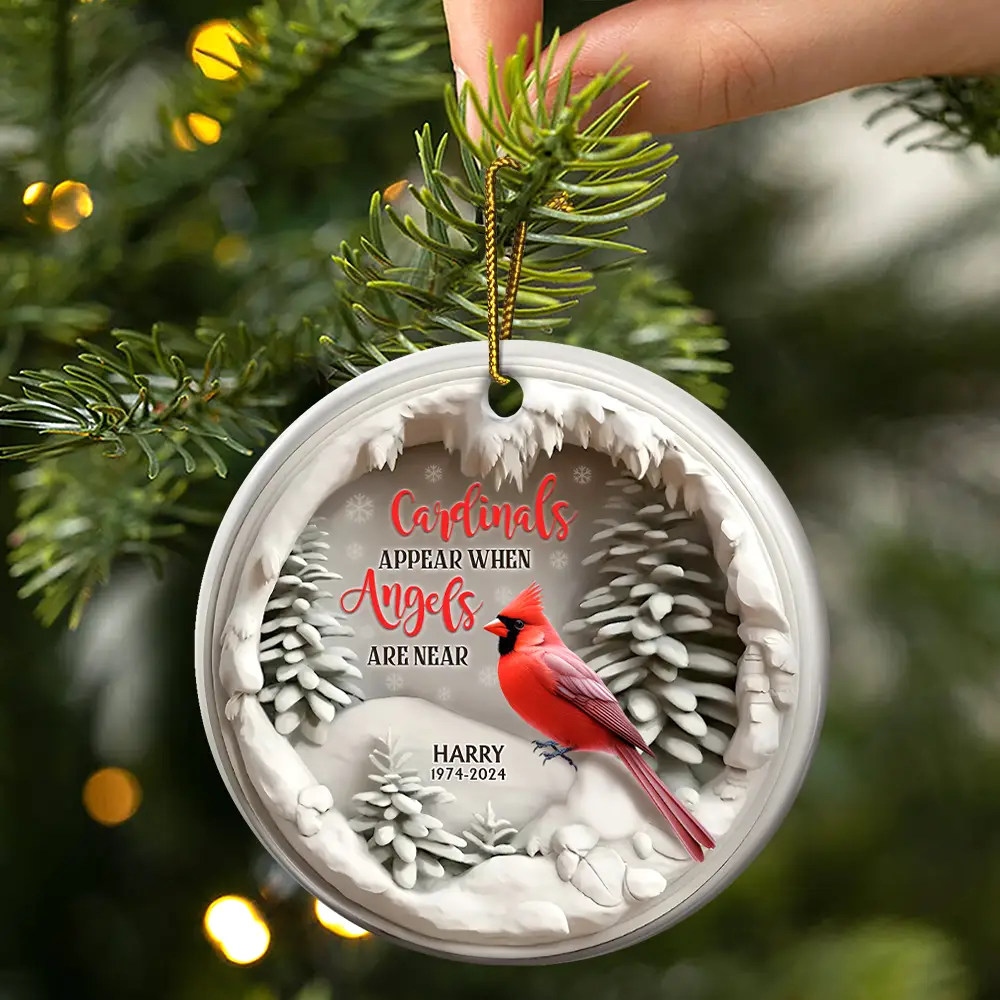 Cardinals Appear When Angels Are Near Memorial - Personalized Circle Ceramic Ornament - Image 3