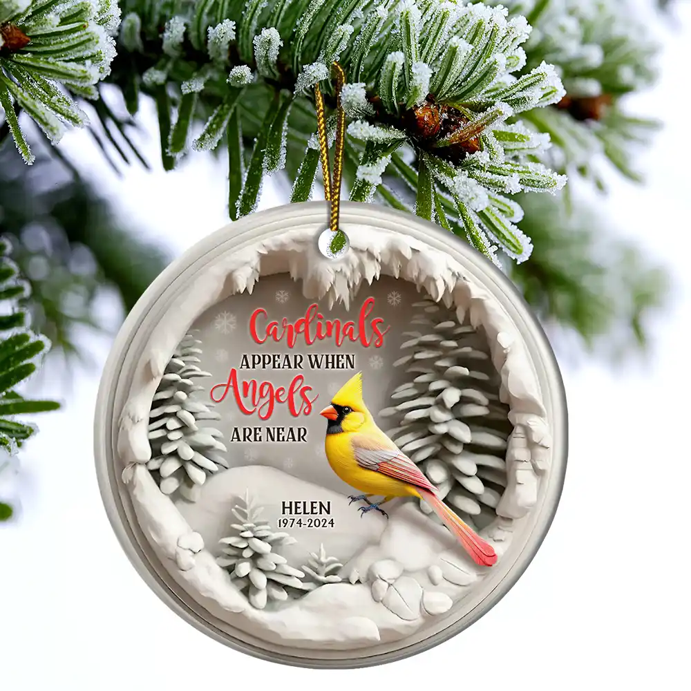 Cardinals Appear When Angels Are Near Memorial - Personalized Circle Ceramic Ornament - Image 4