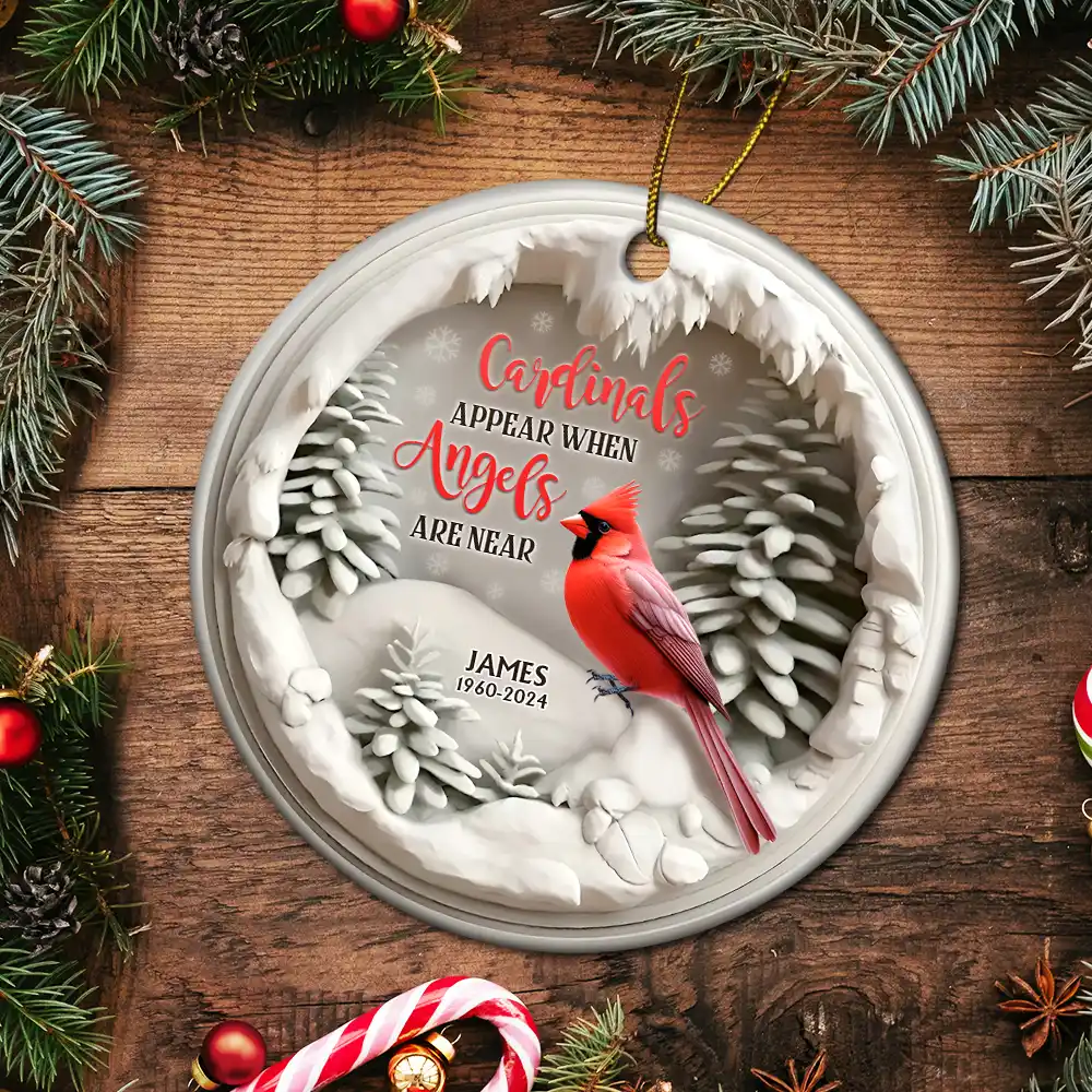 Cardinals Appear When Angels Are Near Memorial - Personalized Circle Ceramic Ornament - Image 5