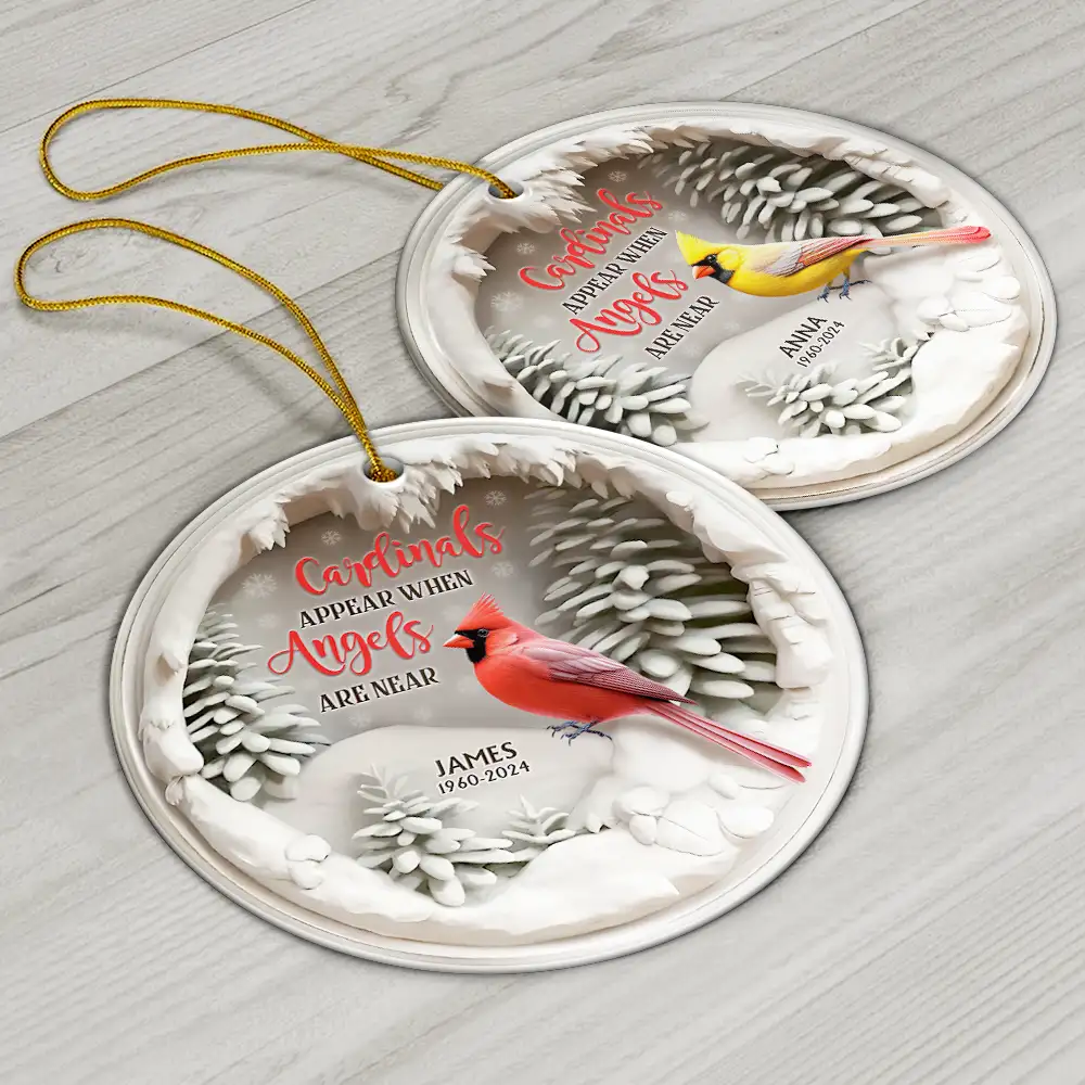 Cardinals Appear When Angels Are Near Memorial - Personalized Circle Ceramic Ornament - Image 6