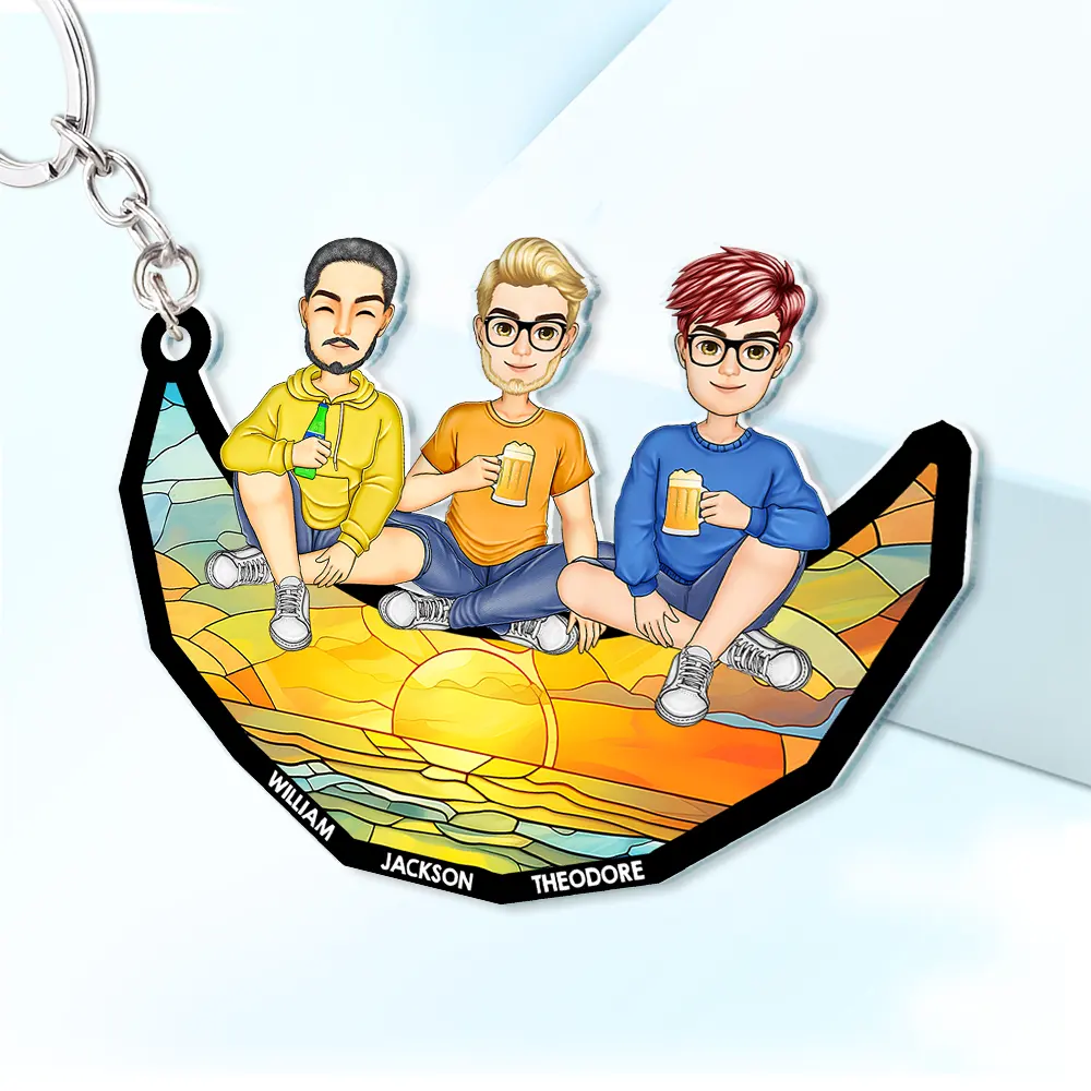 Cartoon Besties Friends Sitting On The Moon - Personalized Cutout Acrylic Keychain - Image 2