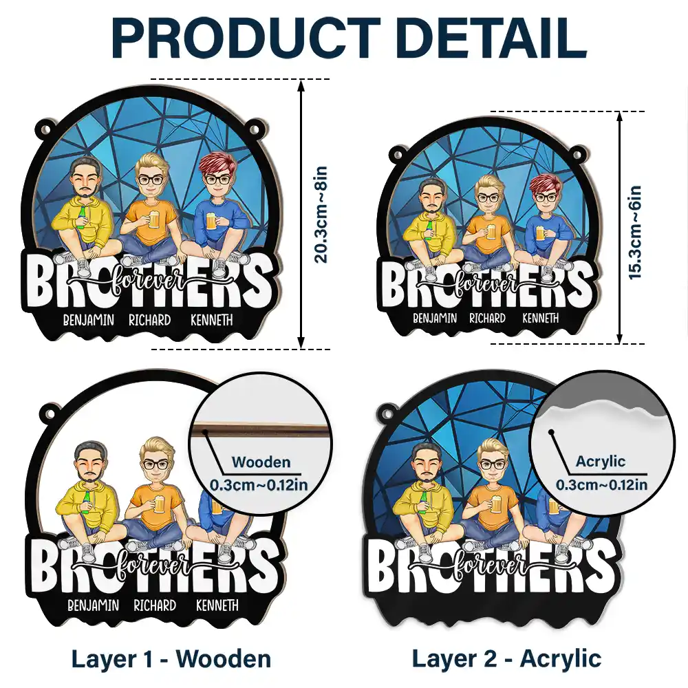 Cartoon Besties Friends Sitting Together - Personalized Window Hanging Suncatcher Ornament - Image 5