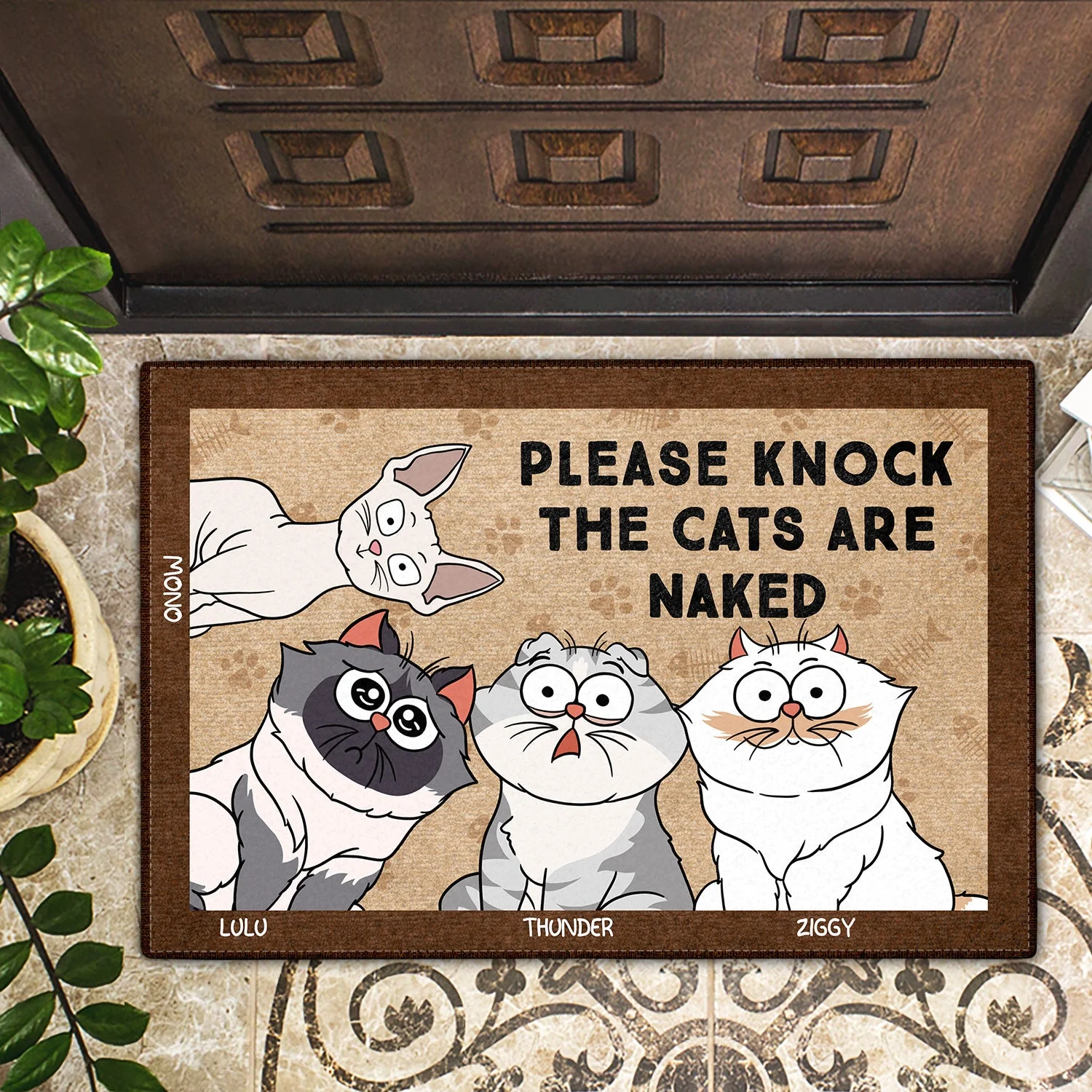 Cartoon Cat Please Knock The Cats Are Naked - Gift For Cat Lovers - Personalized Doormat - Image 2