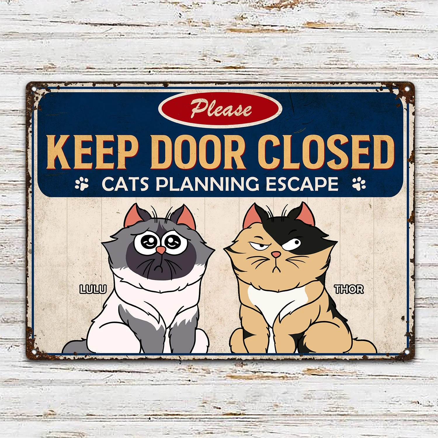Cartoon Cats Planning Escape - Gift For Cat Lovers - Personalized Classic Metal Signs - Image 2