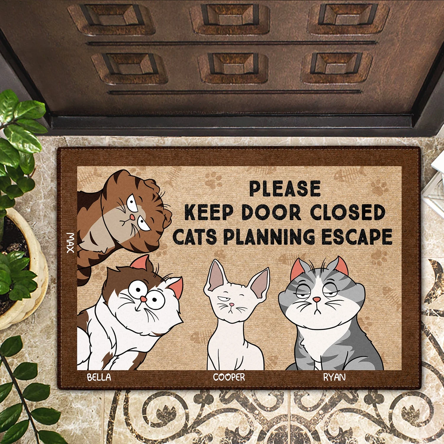 Cartoon Cats Planning Escape - Gift For Cat Lovers - Personalized Doormat - Image 2