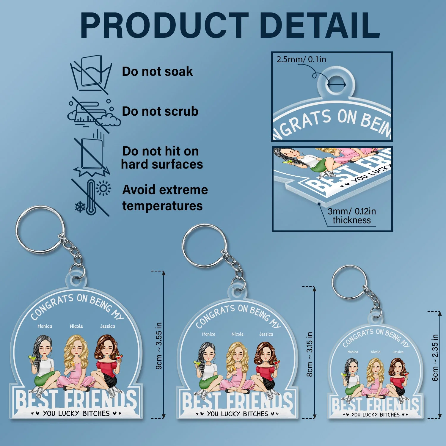 Cartoon Congrats On Being My Bestie - Gift For Bestie - Personalized Acrylic Keychain - Image 5