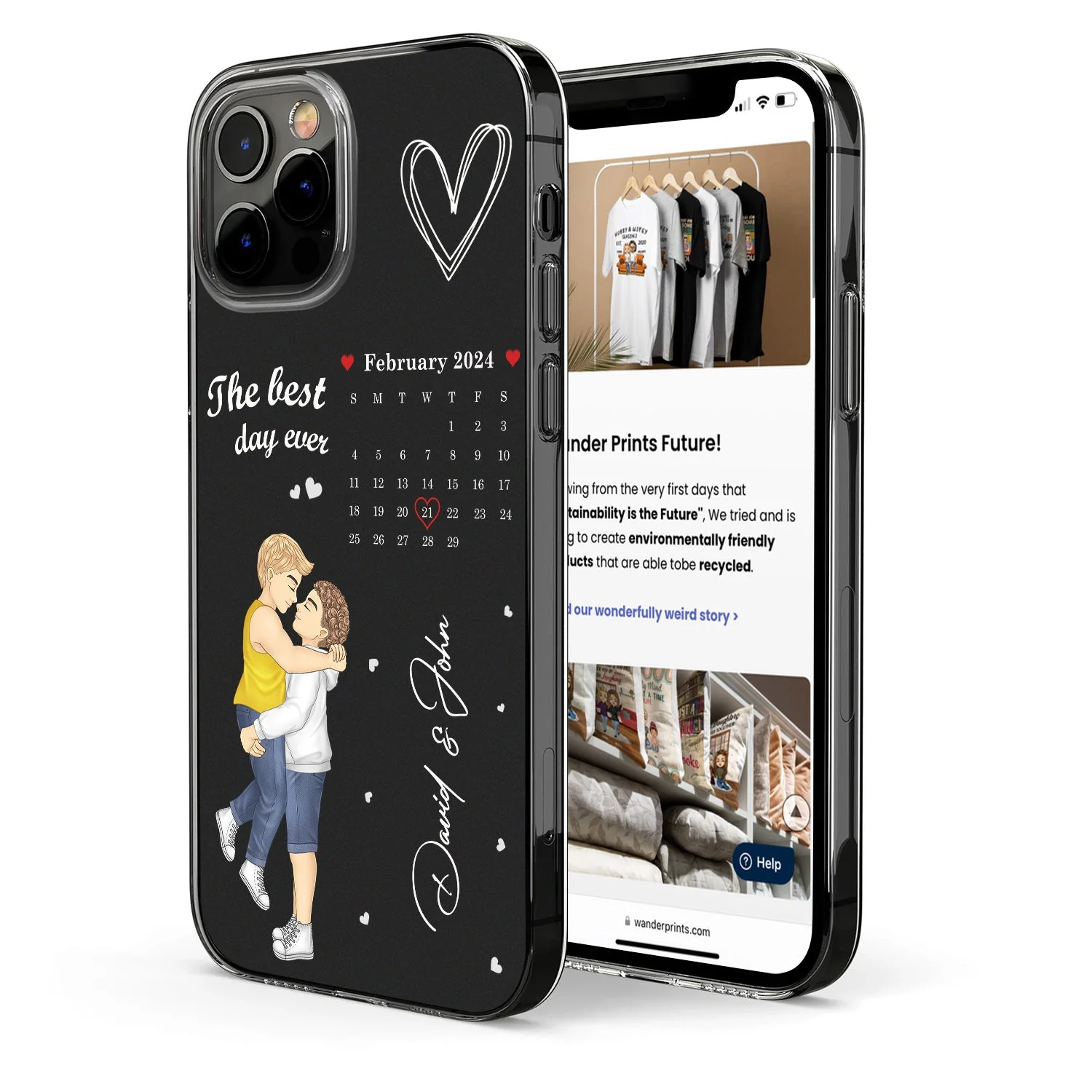 Cartoon Couple Calendar The Day Our Journey Began - Gift For Couples - Personalized Clear Phone Case - Image 2