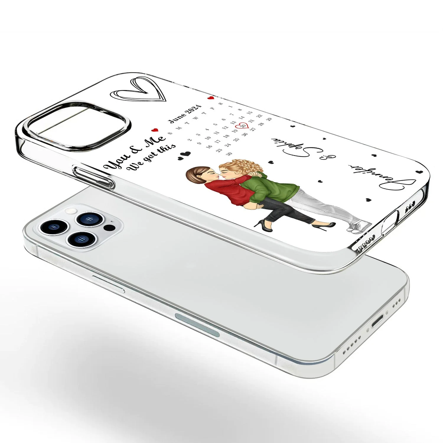 Cartoon Couple Calendar The Day Our Journey Began - Gift For Couples - Personalized Clear Phone Case - Image 3