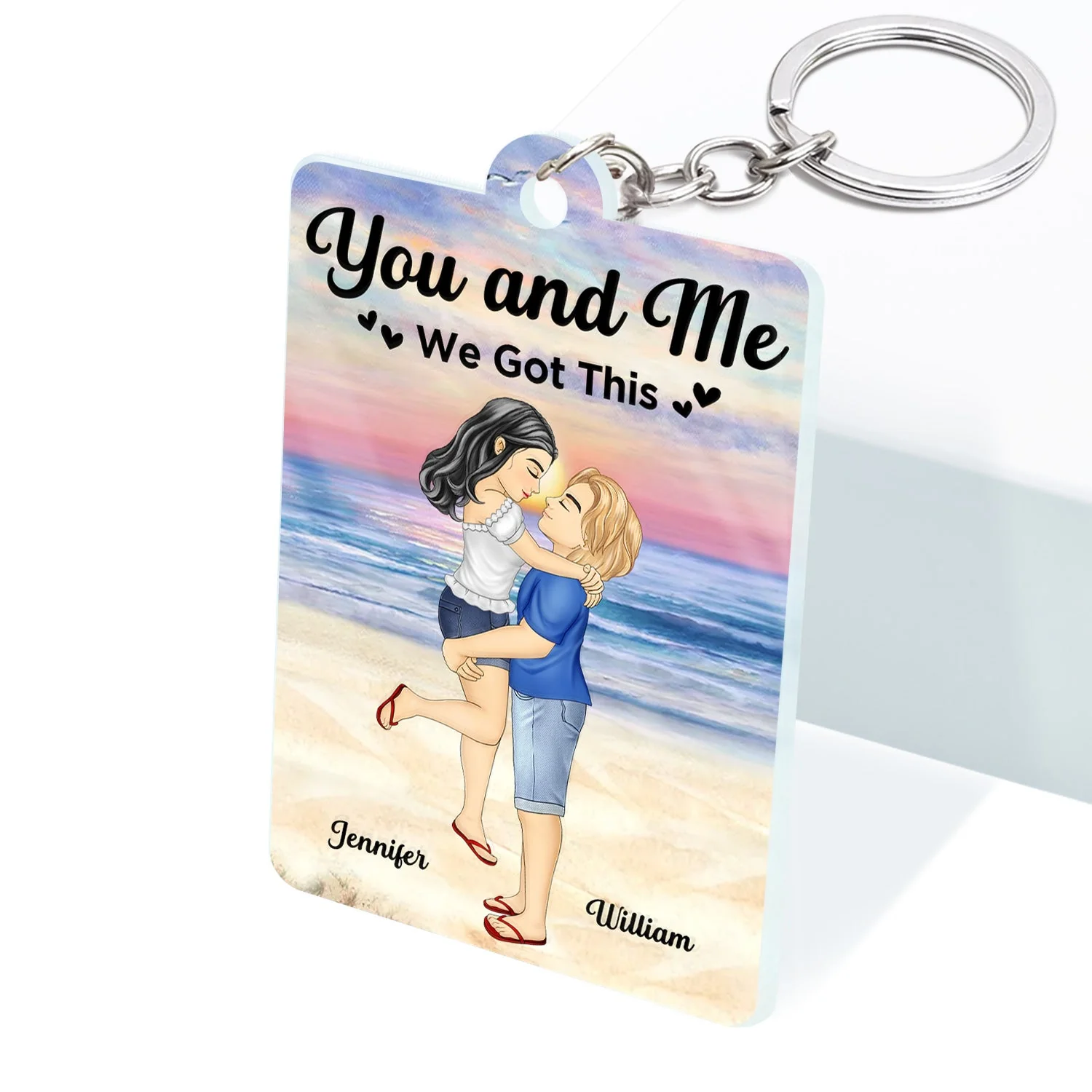 Cartoon Couple QR Code You're The Only One - Personalized Acrylic Keychain - Image 3