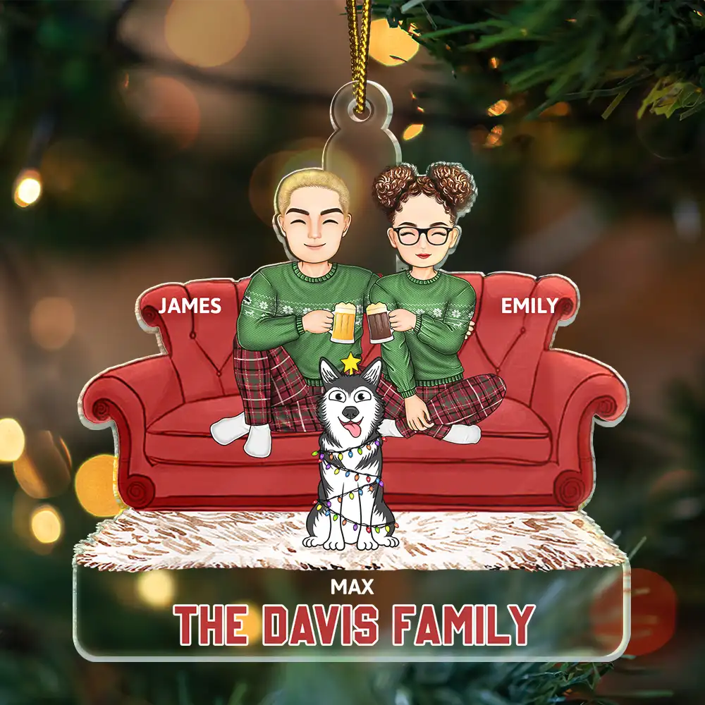 Cartoon Couple With Kids And Pets - Personalized Cutout Acrylic Ornament - Image 3
