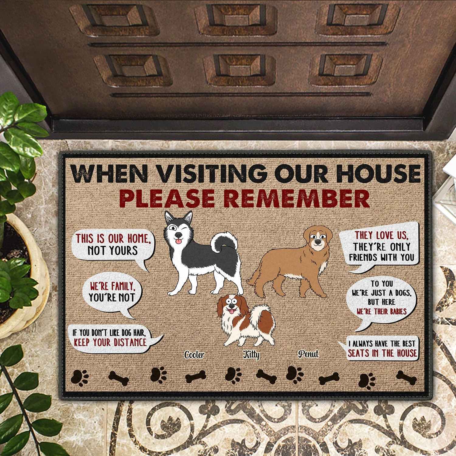 Cartoon Dogs Walking When Visiting Our House Please Remember - Gift For Dog Lovers - Personalized Doormat - Image 2