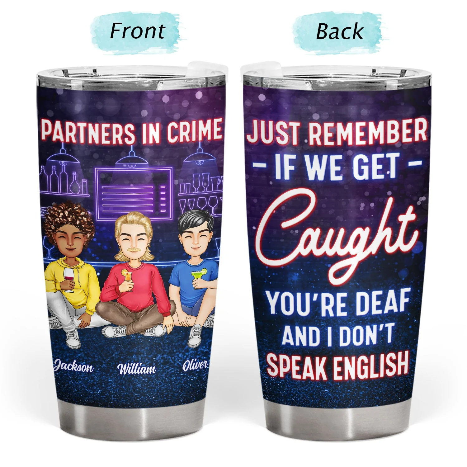 Cartoon Drinking Glitter Partners In Crime - Gift For Besties - Personalized Tumbler - Image 3