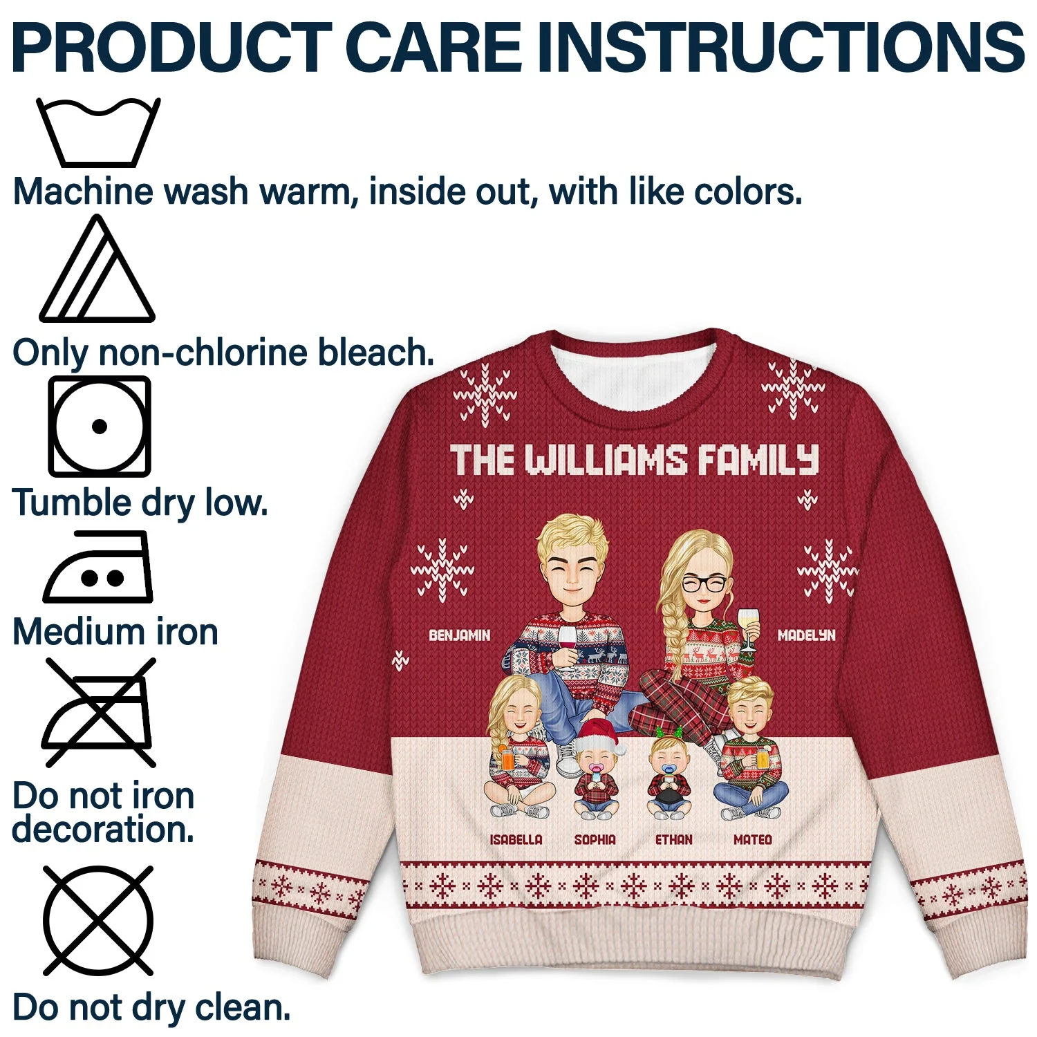 Cartoon Family Sitting - Christmas, Gift For Family - Personalized Unisex Ugly Sweater - Image 7
