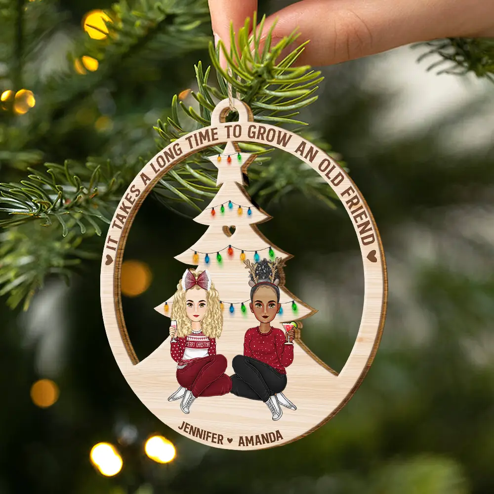 Cartoon Grow Old Friends - Personalized Wooden Cutout Ornament - Image 2
