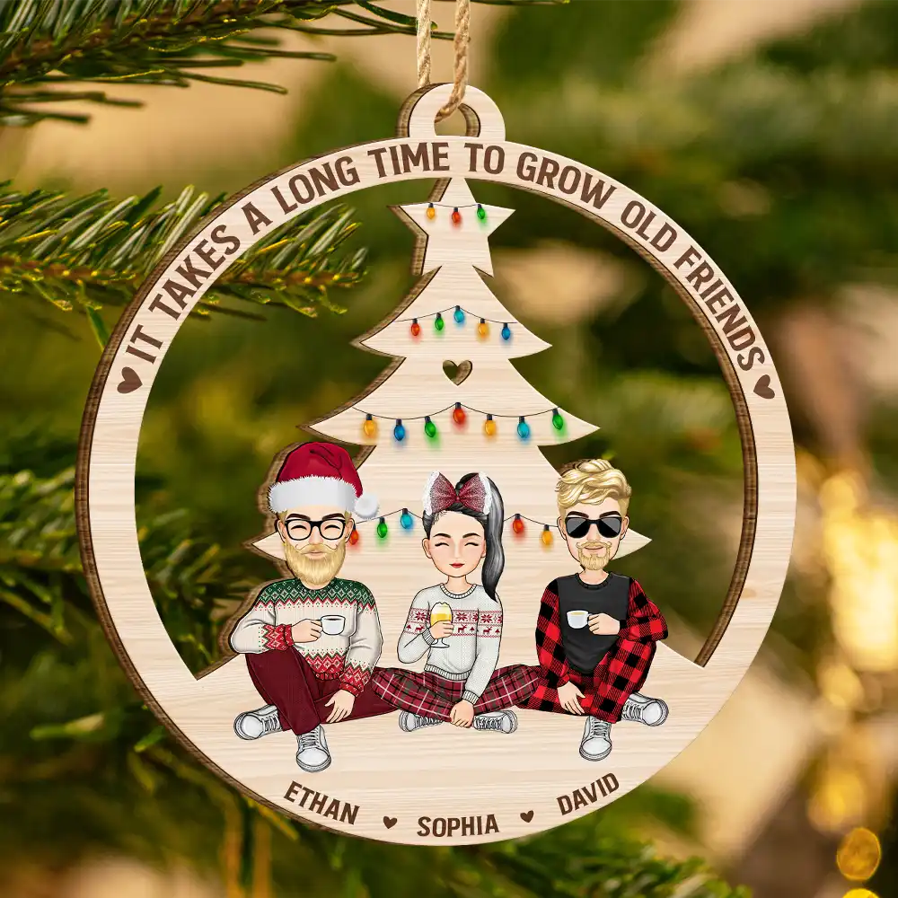 Cartoon Grow Old Friends - Personalized Wooden Cutout Ornament - Image 3