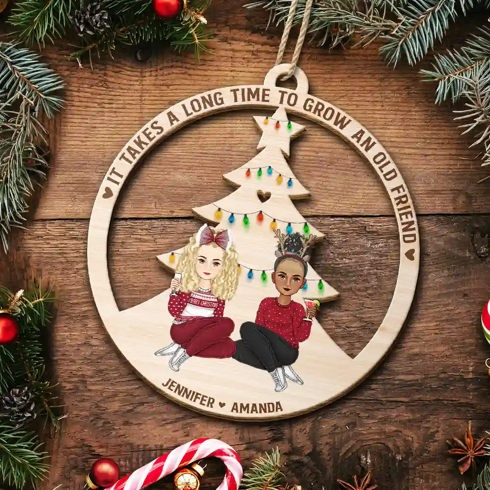 Cartoon Grow Old Friends - Personalized Wooden Cutout Ornament - Image 5