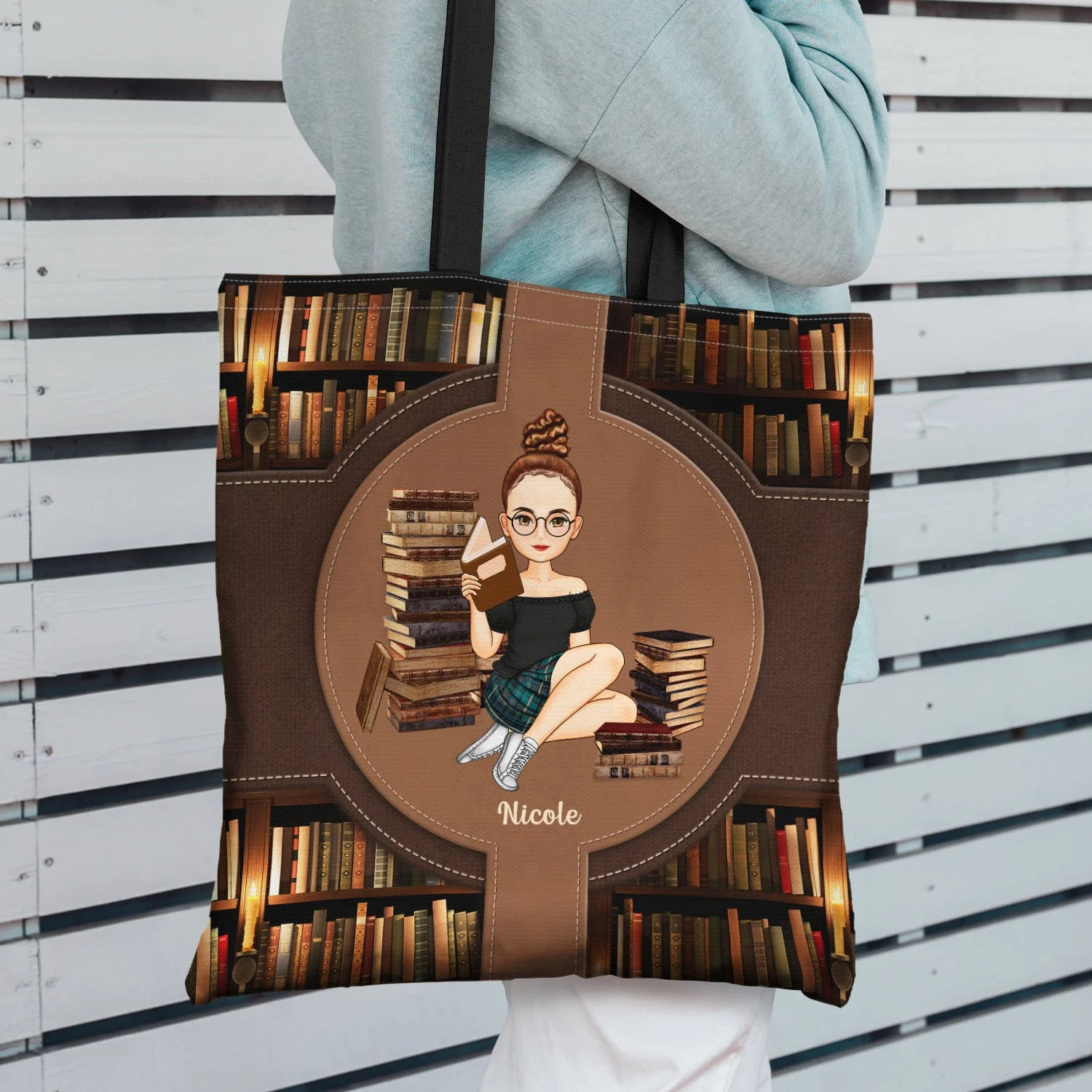 Cartoon Just A Girl Who Loves Books - Gift For Reading Lovers - Personalized Zippered Canvas Bag - Image 2