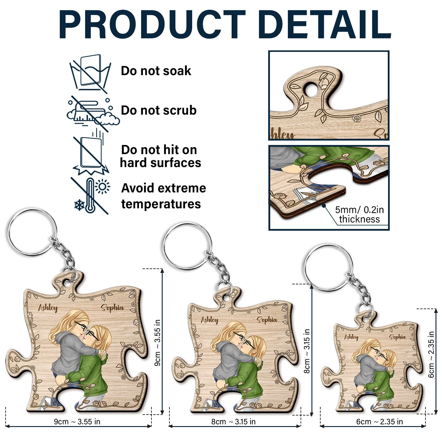 Cartoon Kissing Couple My Missing Piece - Gift For Couples - Personalized Wooden Keychain - Image 5