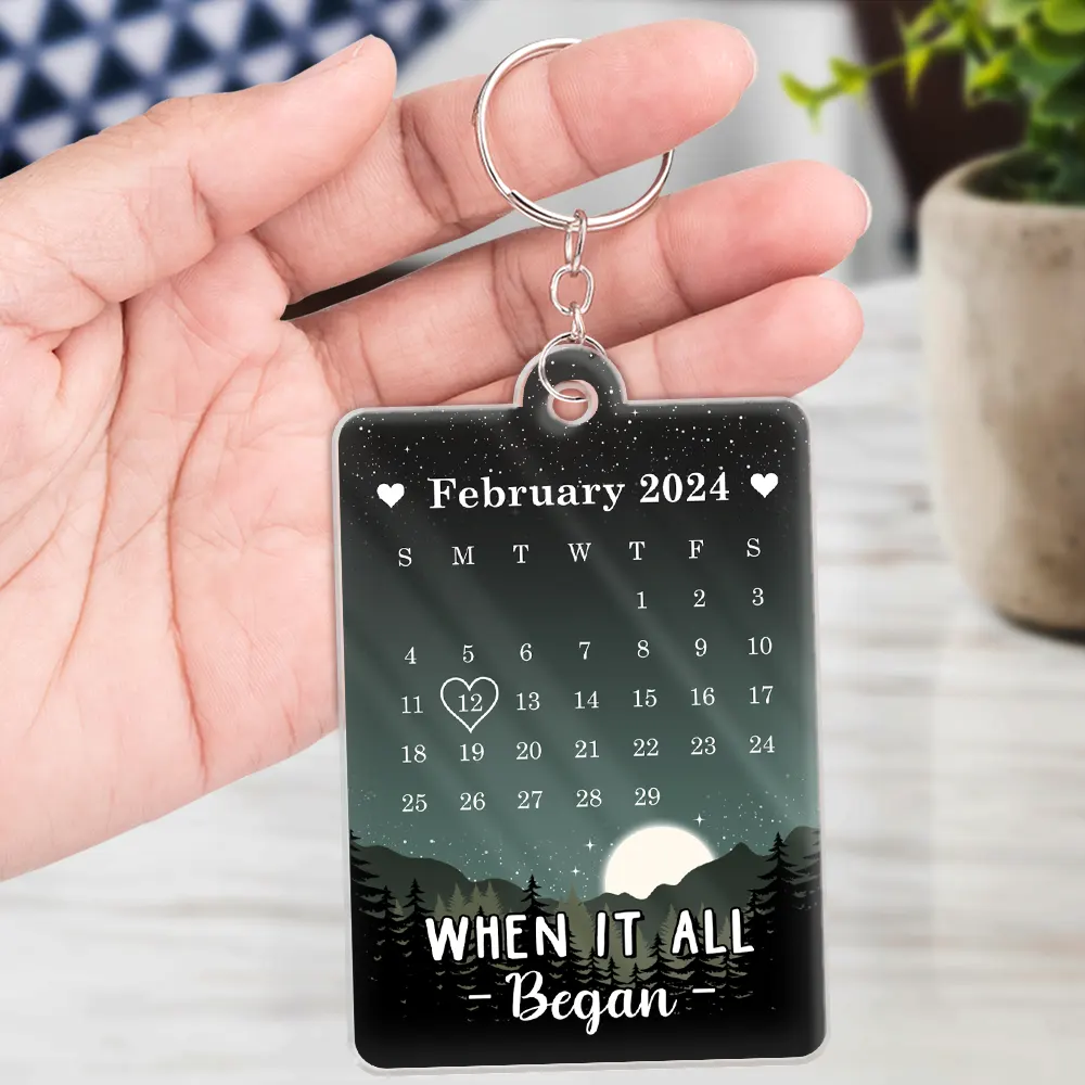 Cartoon Kissing When It All Began Calendar - Personalized Acrylic Keychain - Image 4