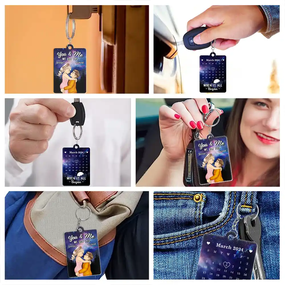 Cartoon Kissing When It All Began Calendar - Personalized Acrylic Keychain - Image 6