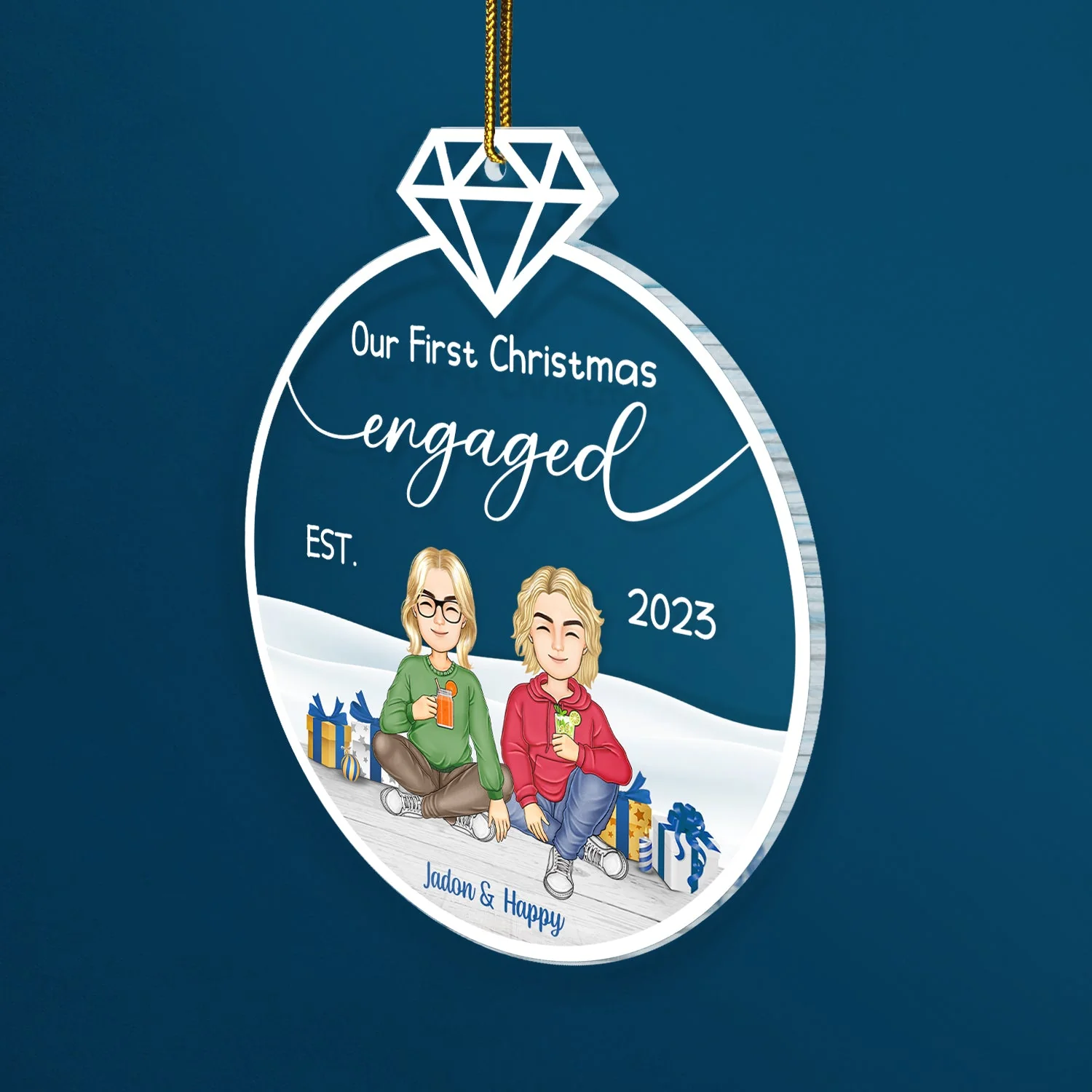 Cartoon Our First Christmas Married - Gift For Couples - Personalized Custom Shaped Acrylic Ornament - Image 2