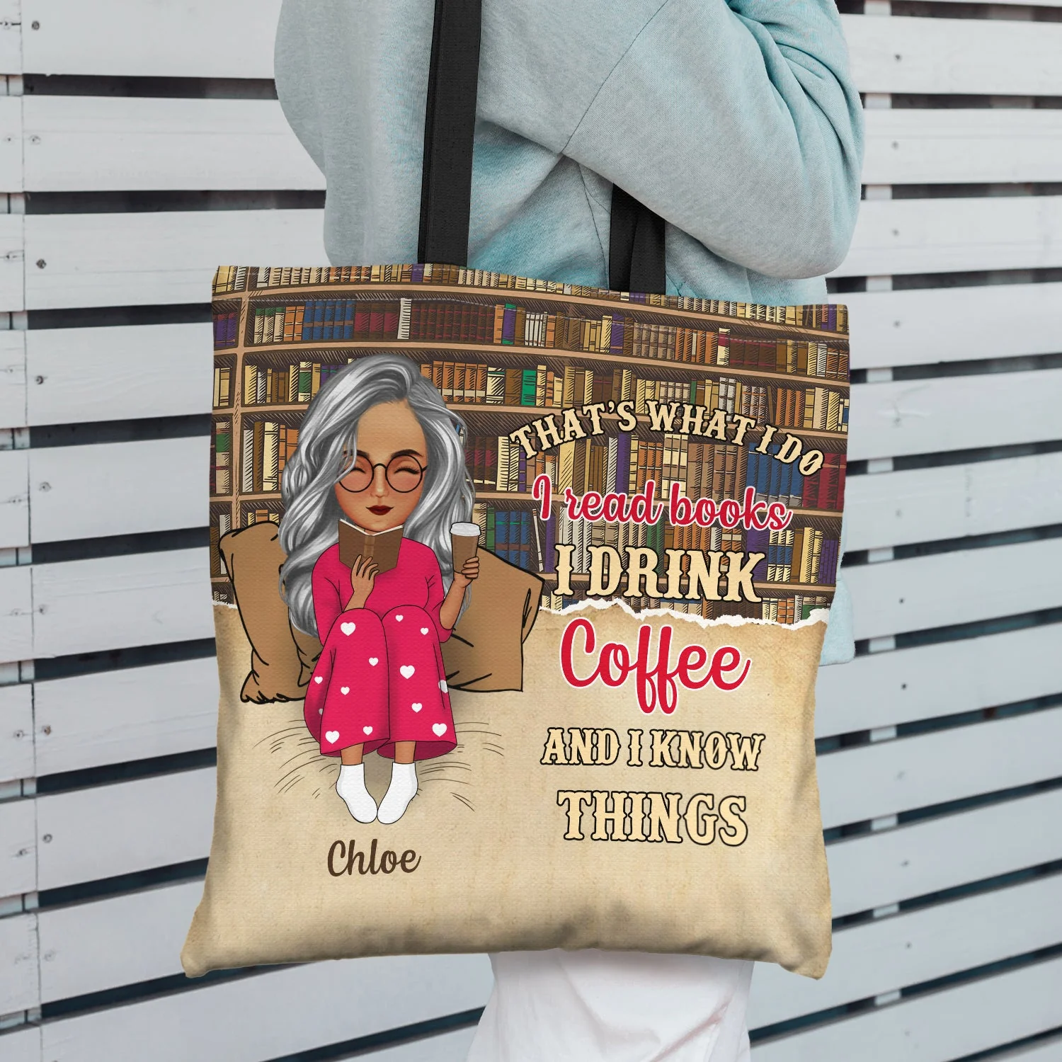 Cartoon Reading Just A Girl Who Loves Books Bag - Gift For Book Lovers - Personalized Zippered Canvas Bag - Image 3
