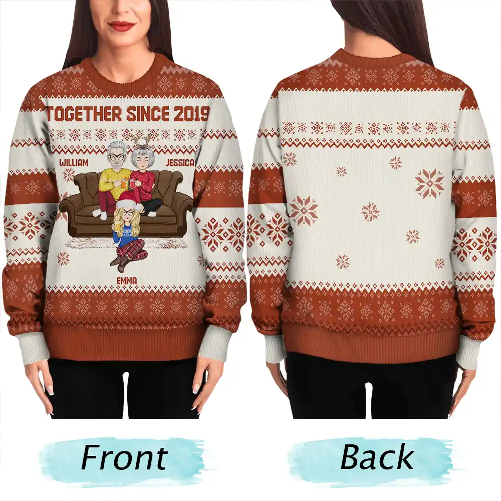 Cartoon Senior Couple With Children - Personalized Unisex Ugly Sweater - Image 5