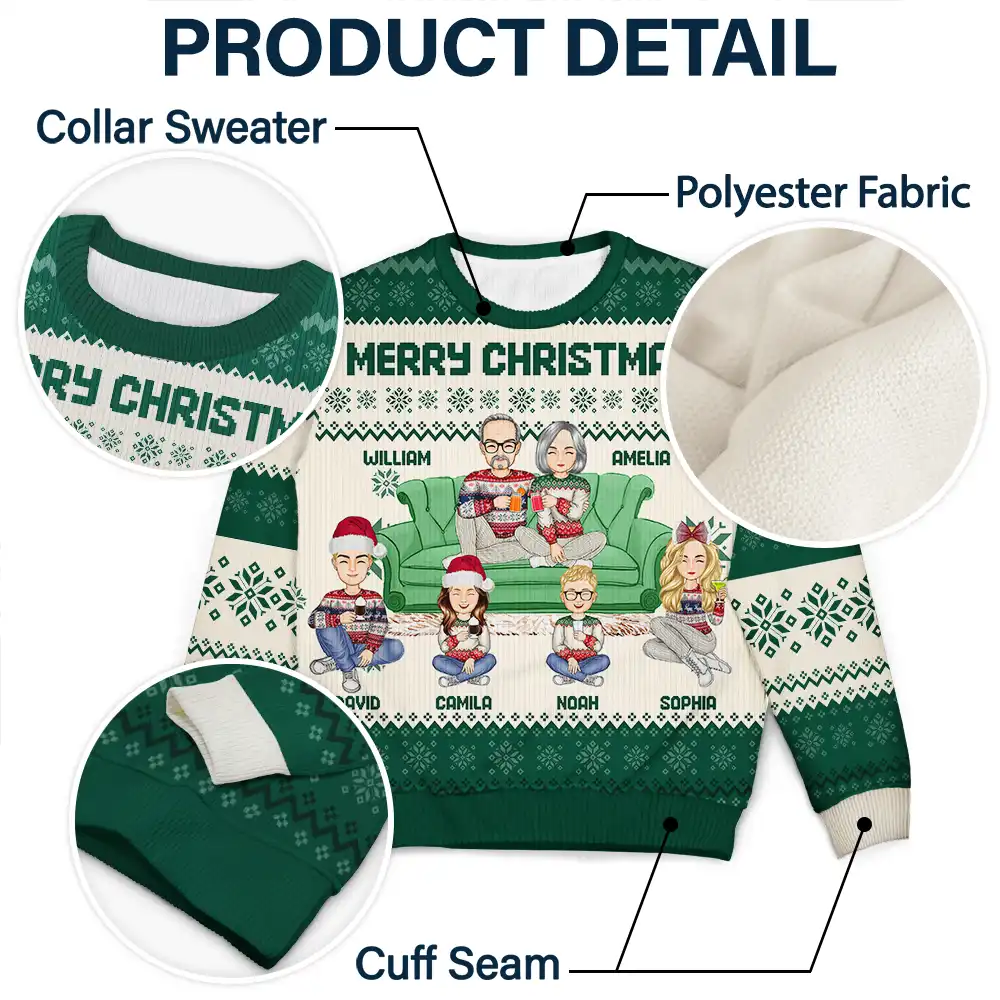 Cartoon Senior Couple With Children - Personalized Unisex Ugly Sweater - Image 6