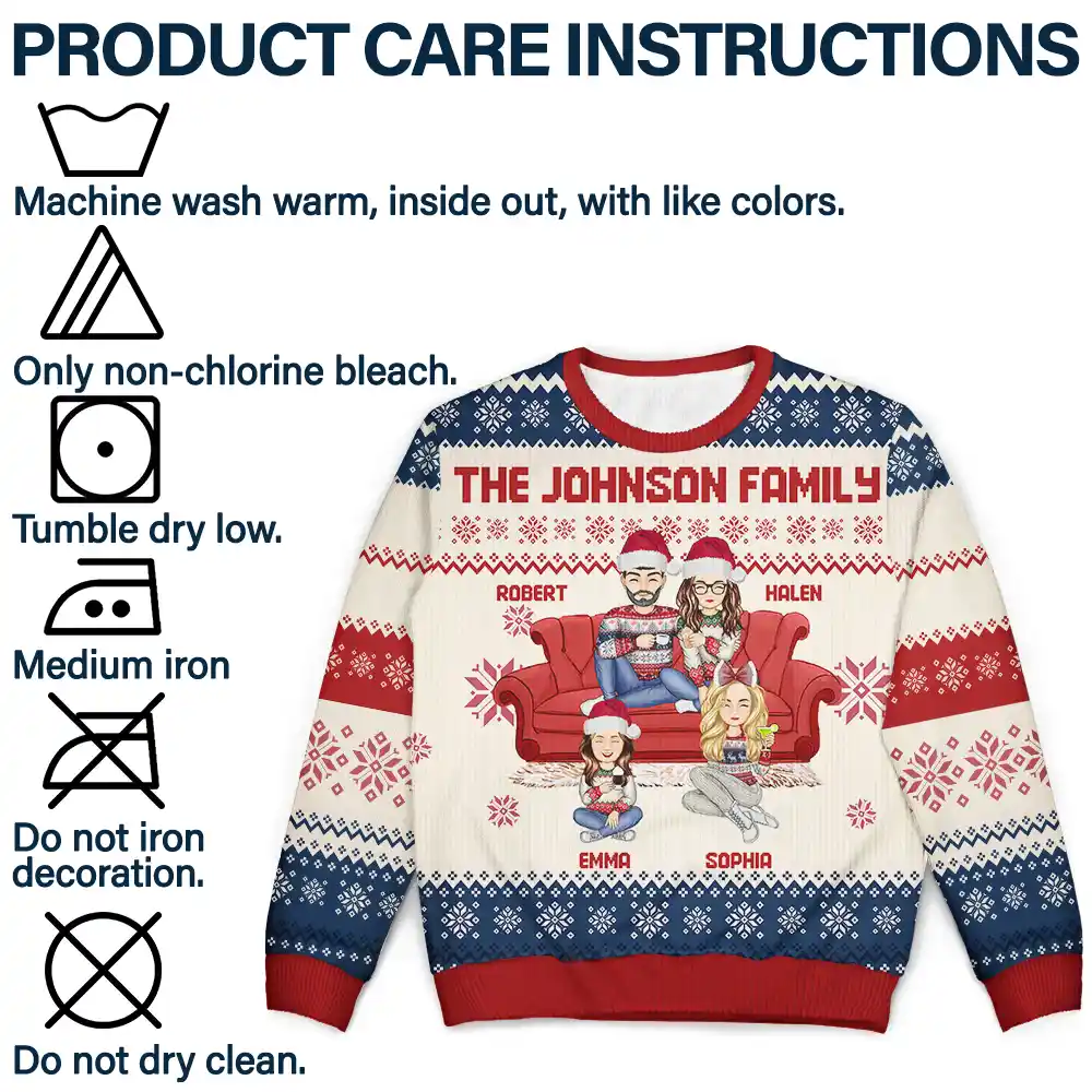 Cartoon Senior Couple With Children - Personalized Unisex Ugly Sweater - Image 7