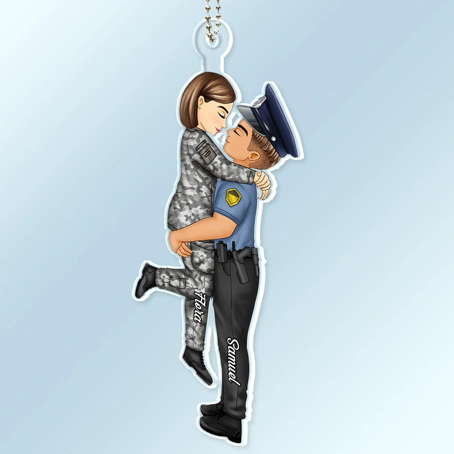 Cartoon Side View Couple Kissing Job - Loving, Anniversary Gift For Spouse, Husband, Wife - Personalized Acrylic Car Hanger - Image 2