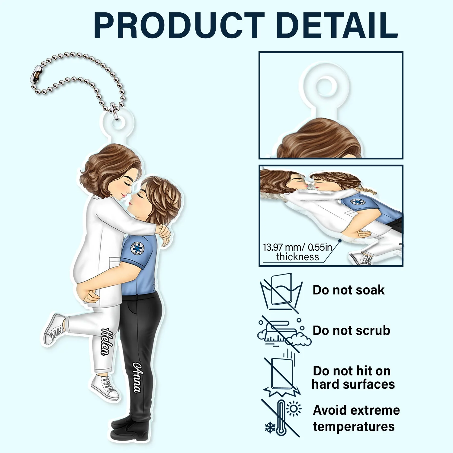 Cartoon Side View Couple Kissing Job - Loving, Anniversary Gift For Spouse, Husband, Wife - Personalized Acrylic Car Hanger - Image 5