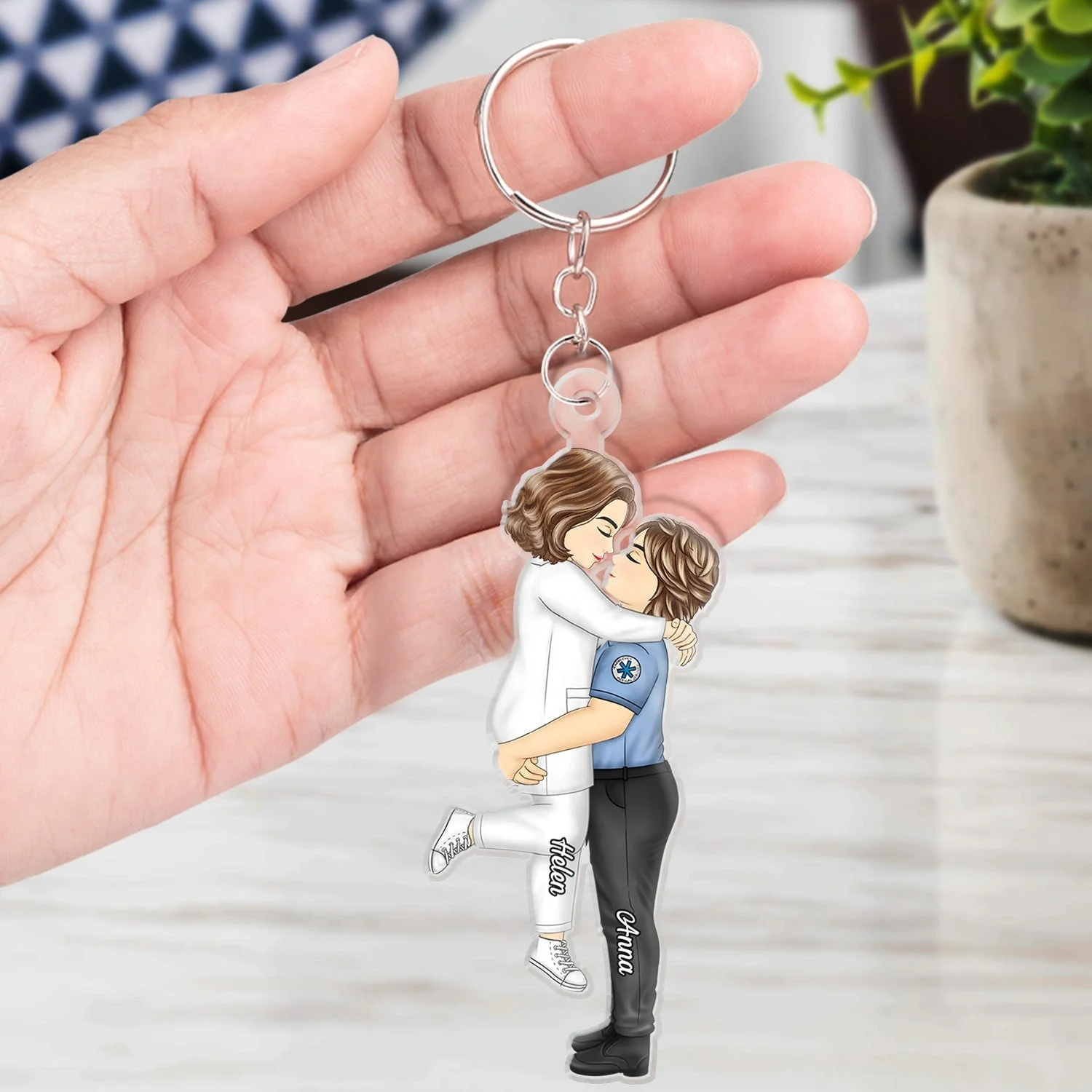 Cartoon Side View Couple Kissing Job - Loving, Anniversary Gift For Spouse, Husband, Wife - Personalized Cutout Acrylic Keychain - Image 4