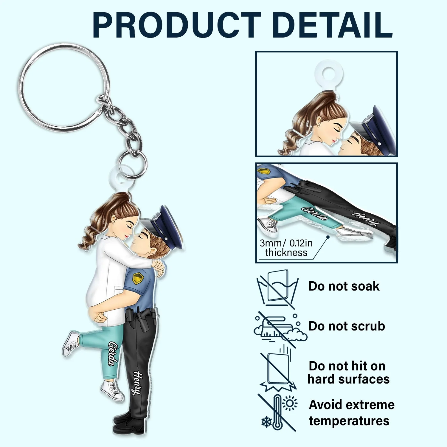Cartoon Side View Couple Kissing Job - Loving, Anniversary Gift For Spouse, Husband, Wife - Personalized Cutout Acrylic Keychain - Image 5