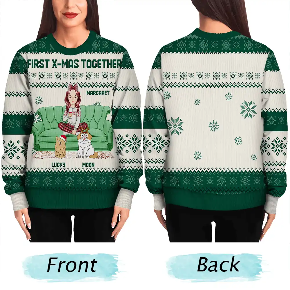 Cartoon Single Mom Dad With Kids And Pets - Personalized Unisex Ugly Sweater - Image 5