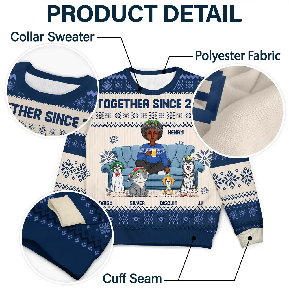 Cartoon Single Mom Dad With Kids And Pets - Personalized Unisex Ugly Sweater - Image 6