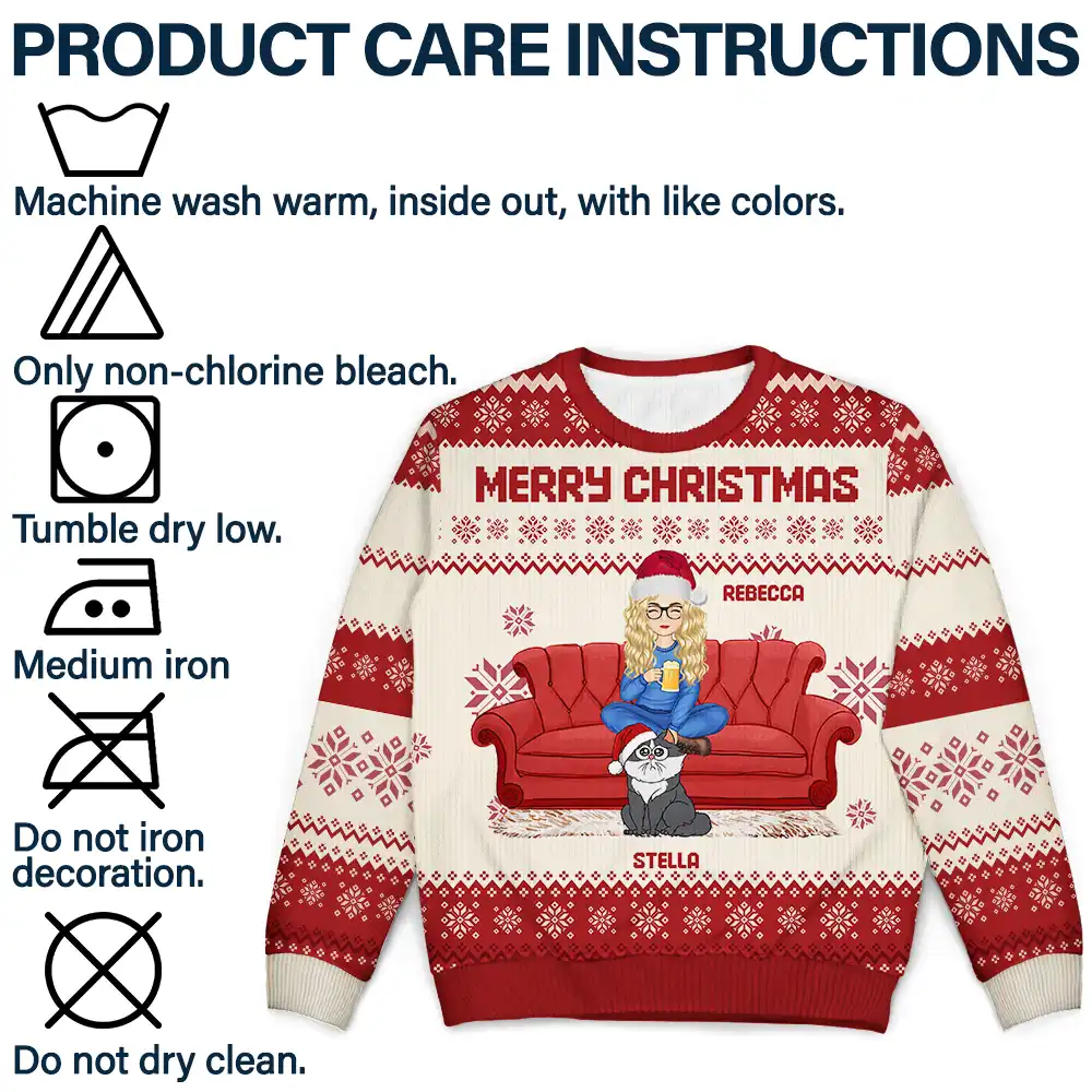 Cartoon Single Mom Dad With Kids And Pets - Personalized Unisex Ugly Sweater - Image 7