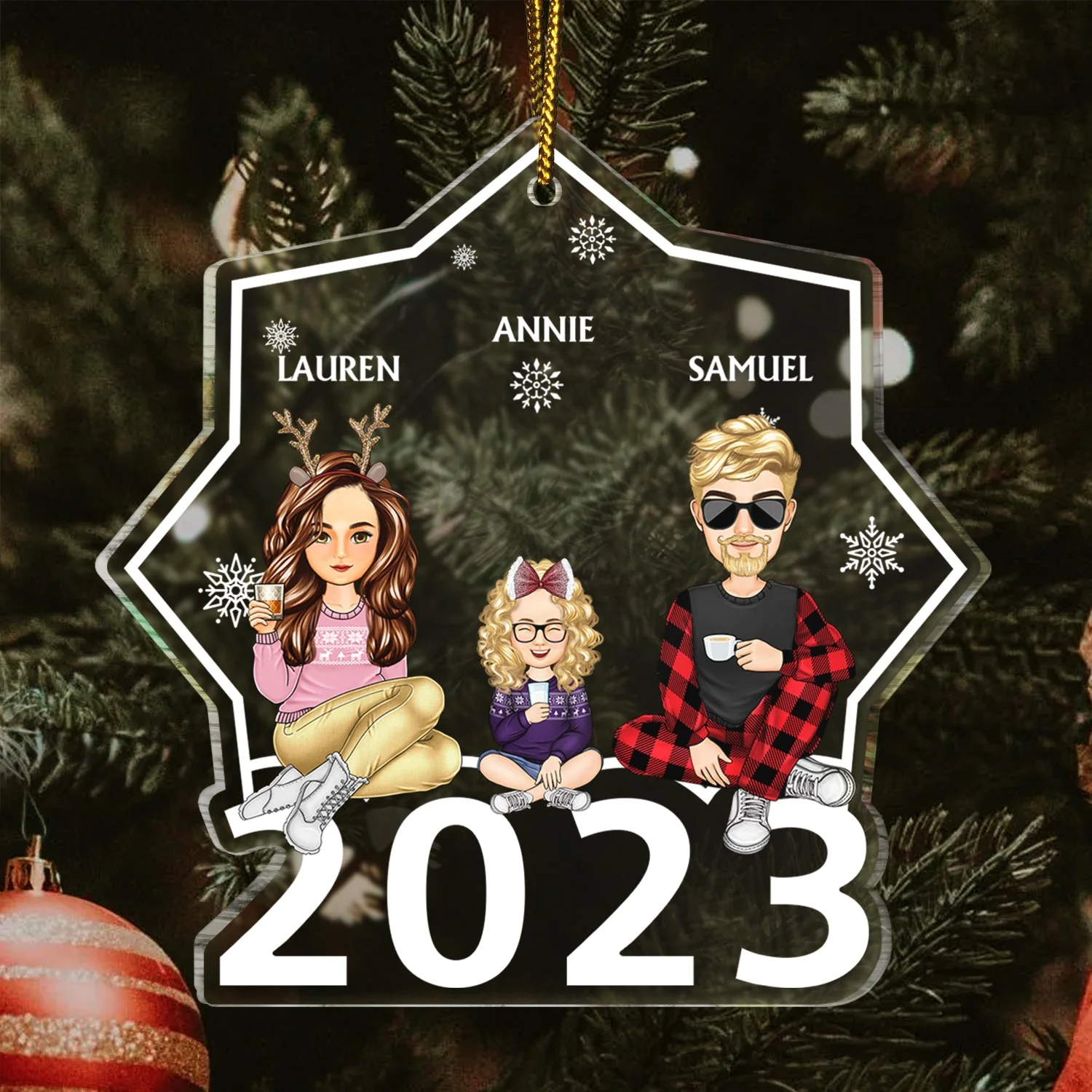 Cartoon Style 2023 - Christmas, Lovely Gift For Bestie, Family, Couple, Dad, Mom, Grandpa, Grandma - Personalized Custom Shaped Acrylic Ornament - Image 3